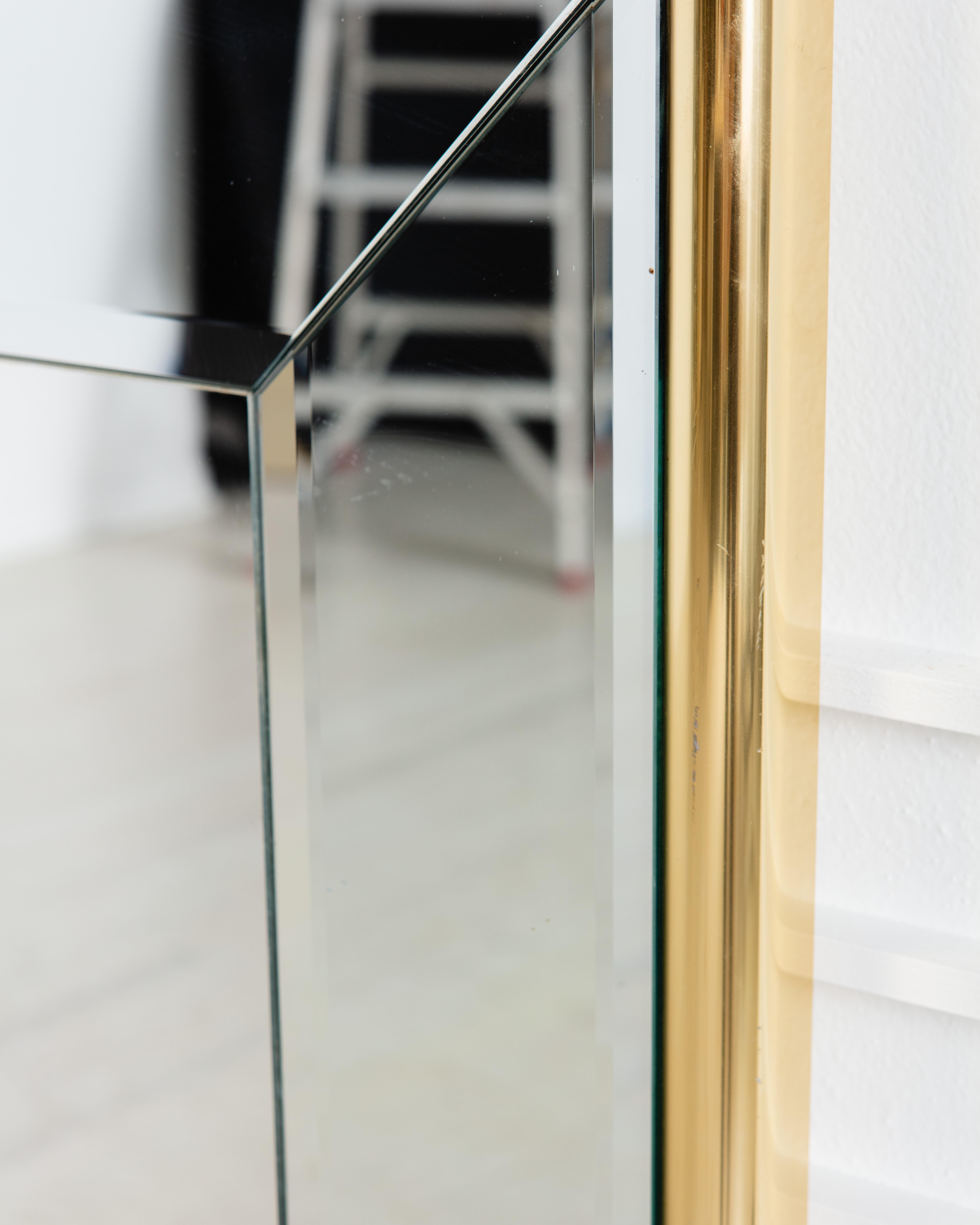 20th Century Vintage Brass Mirror with Beveled Edges