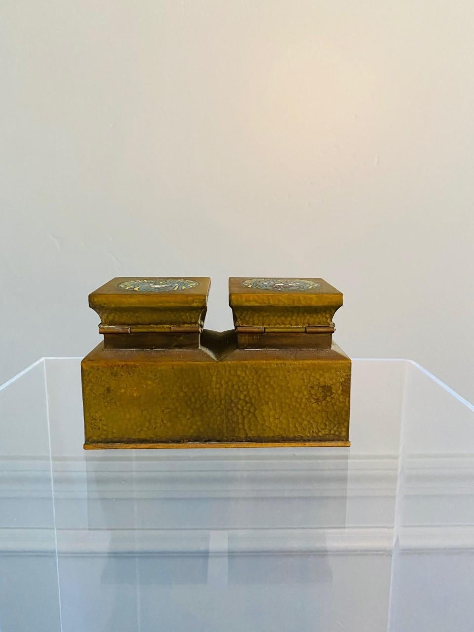 Hand-Crafted Vintage Brass Moroccan Double Inkwell For Sale