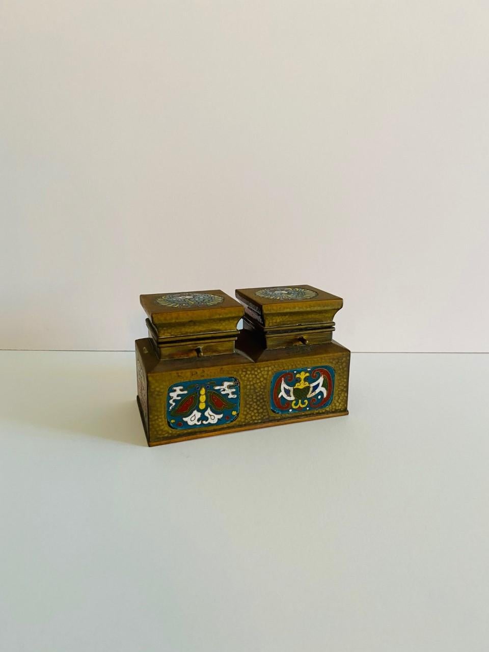 Mid-20th Century Vintage Brass Moroccan Double Inkwell For Sale