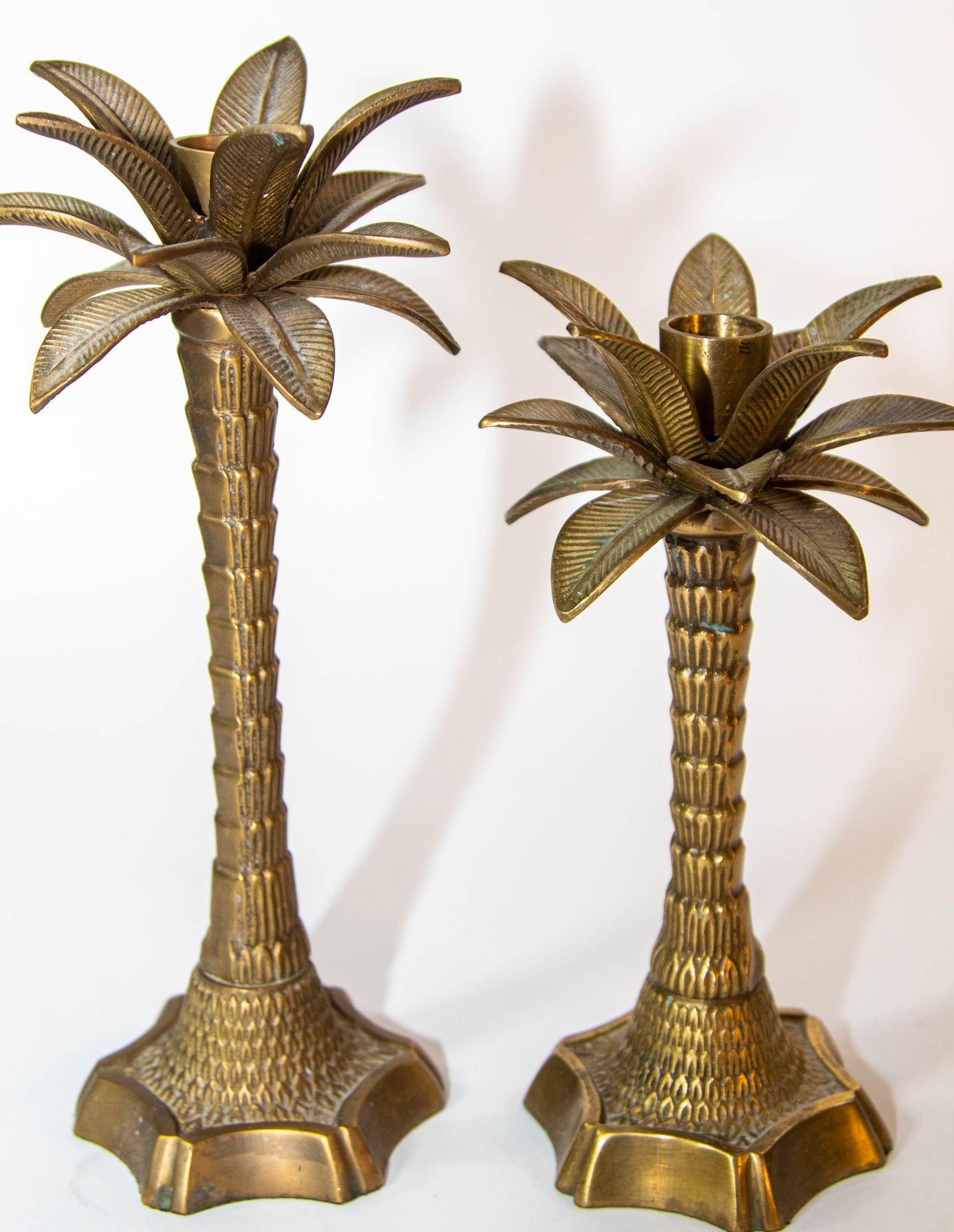 Set von 2 marokkanischen Palmen-Kerzenständern aus Messing im Angebot 8