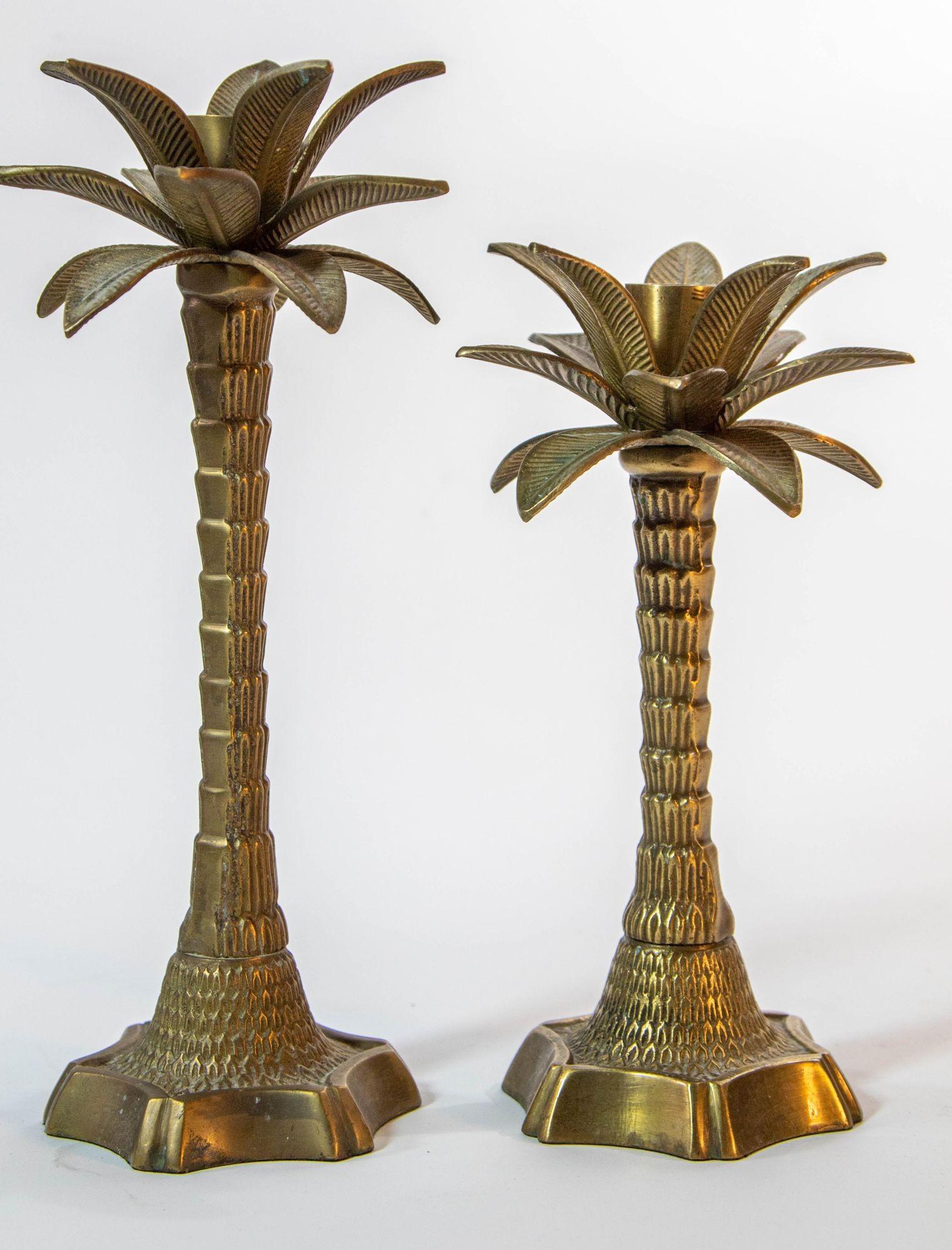 Set von 2 marokkanischen Palmen-Kerzenständern aus Messing im Angebot 9