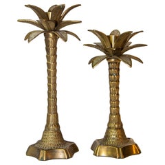 Vintage Brass Moroccan Palm Tree Candlestick Holders Set of 2