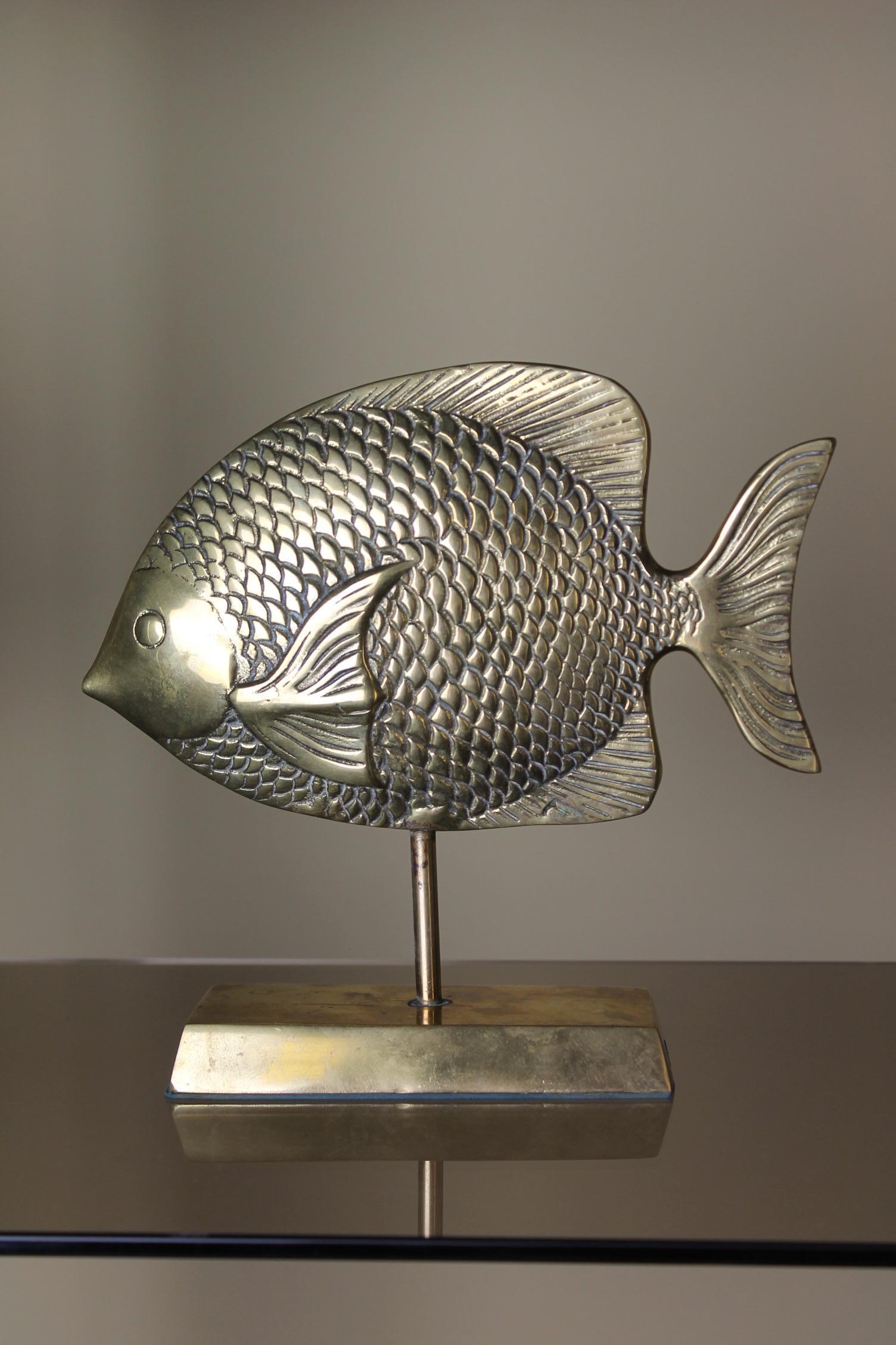 Mid-Century Modern Vintage Brass Mounted Fish Sculpture,  1970s