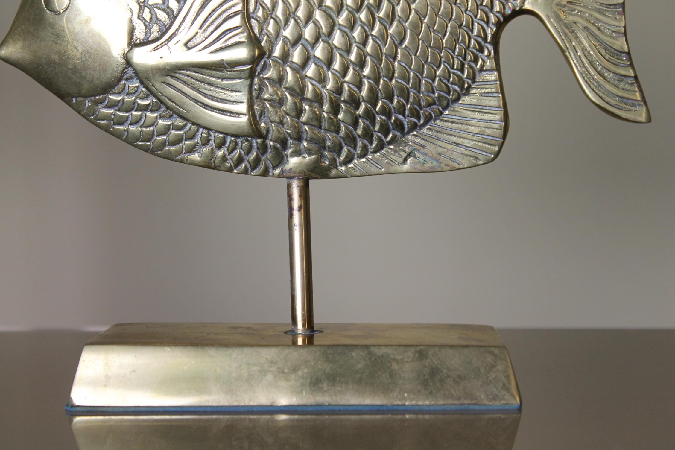 Vintage Brass Mounted Fish Sculpture,  1970s In Good Condition In Antwerp, BE