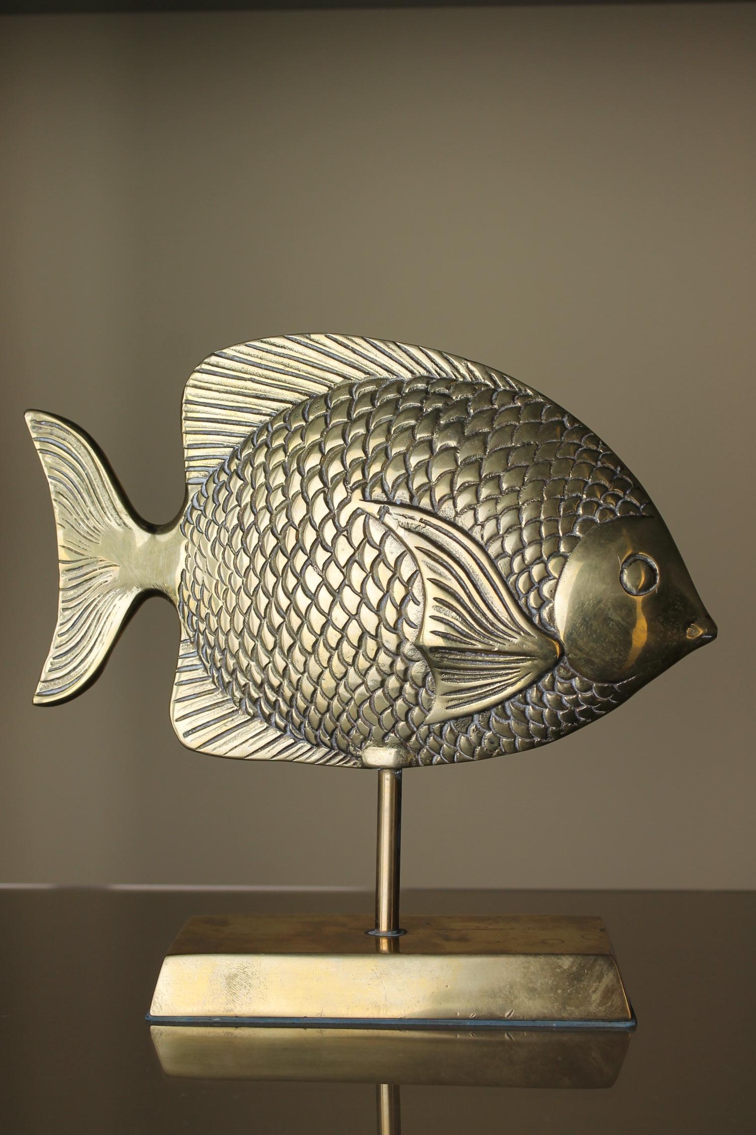Vintage Brass Mounted Fish Sculpture,  1970s 2