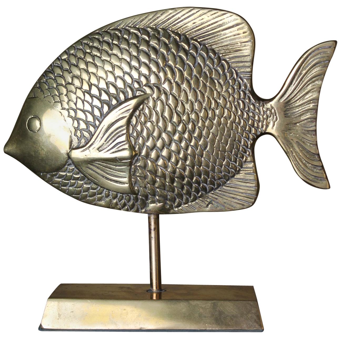 Vintage Brass Mounted Fish Sculpture,  1970s