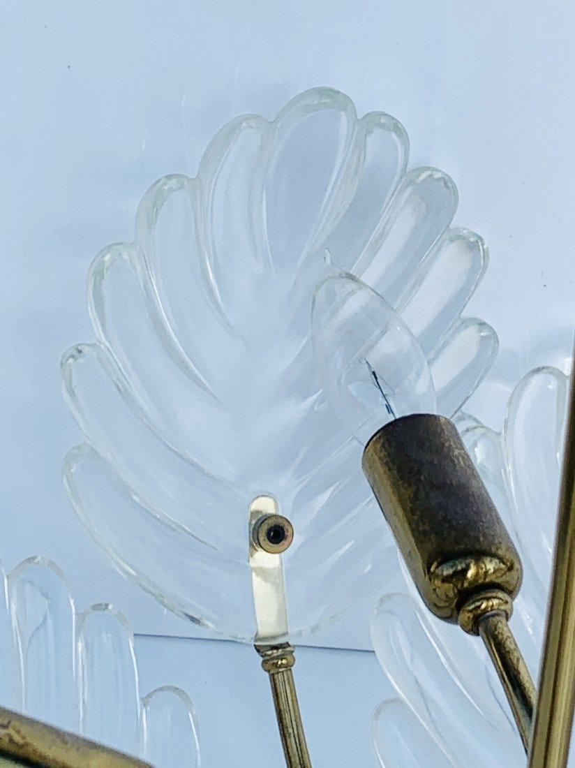 Vintage Brass & Murano Glass Leaf Chandelier In Good Condition In Los Angeles, CA