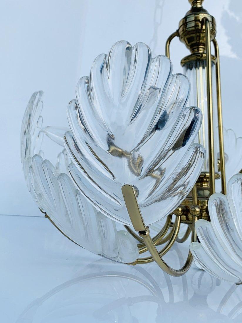 Vintage Brass & Murano Glass Leaf Chandelier 1