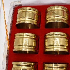 Vintage Brass Napkin Rings Engraved with "L", Set of 12