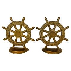 Vintage Brass Nautical Captain Ship Wheel Bookends