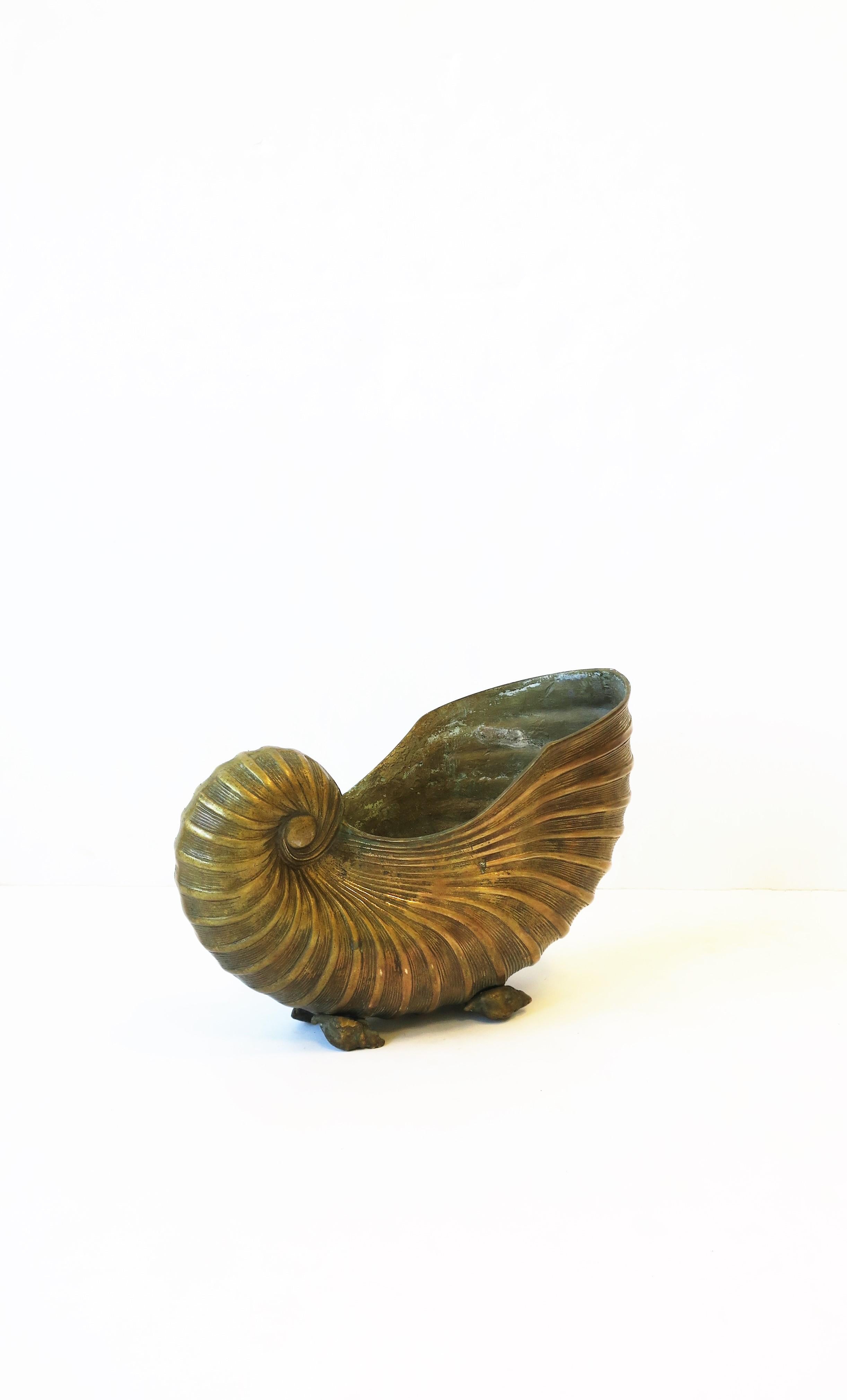 Brass Nautilus Seashell Cachepot Jardinière Flower Plant Holder, 20th c. 4