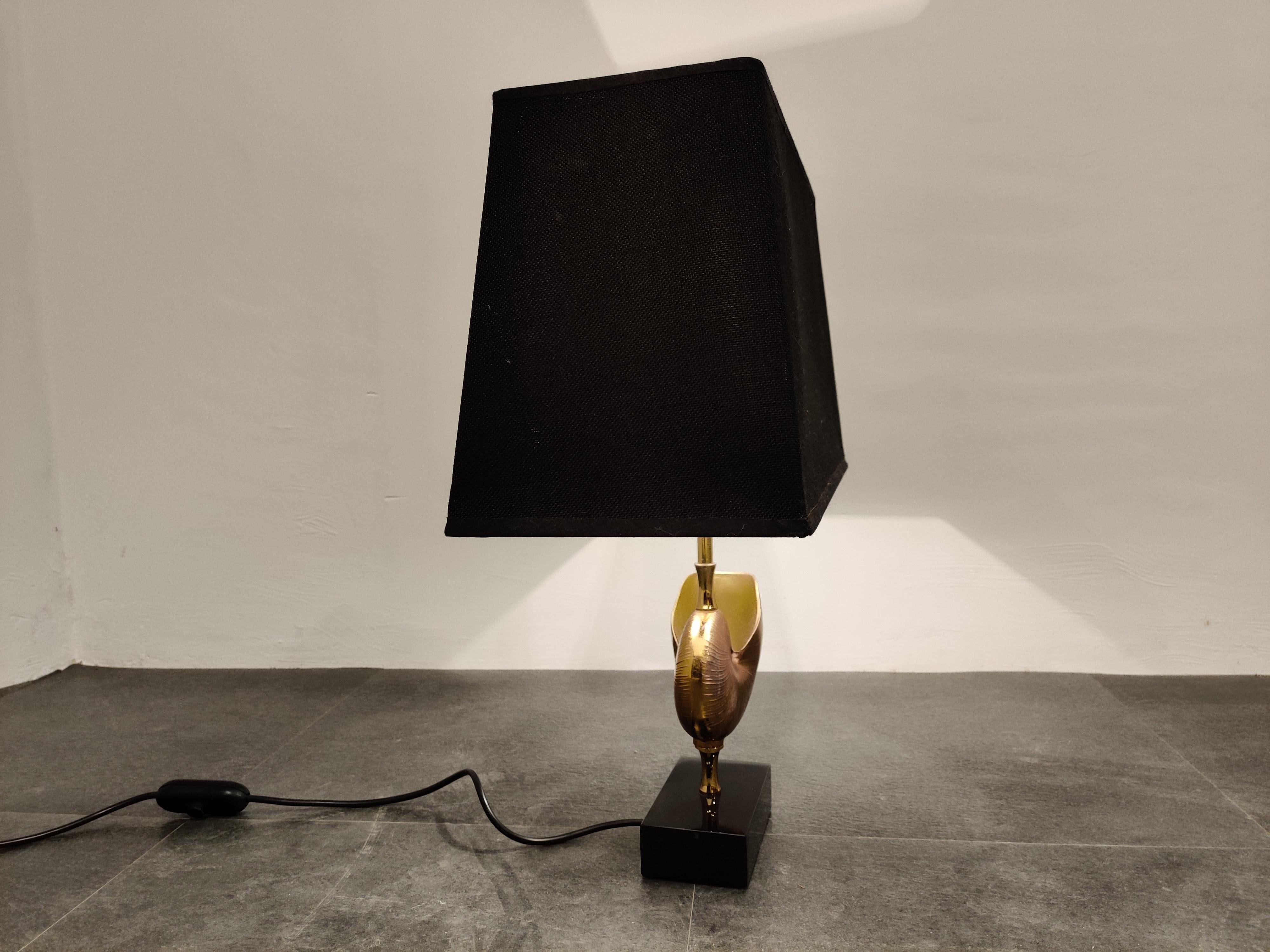 Hollywood Regency Vintage Brass Nautilus Shell Table Lamp, 1970s
