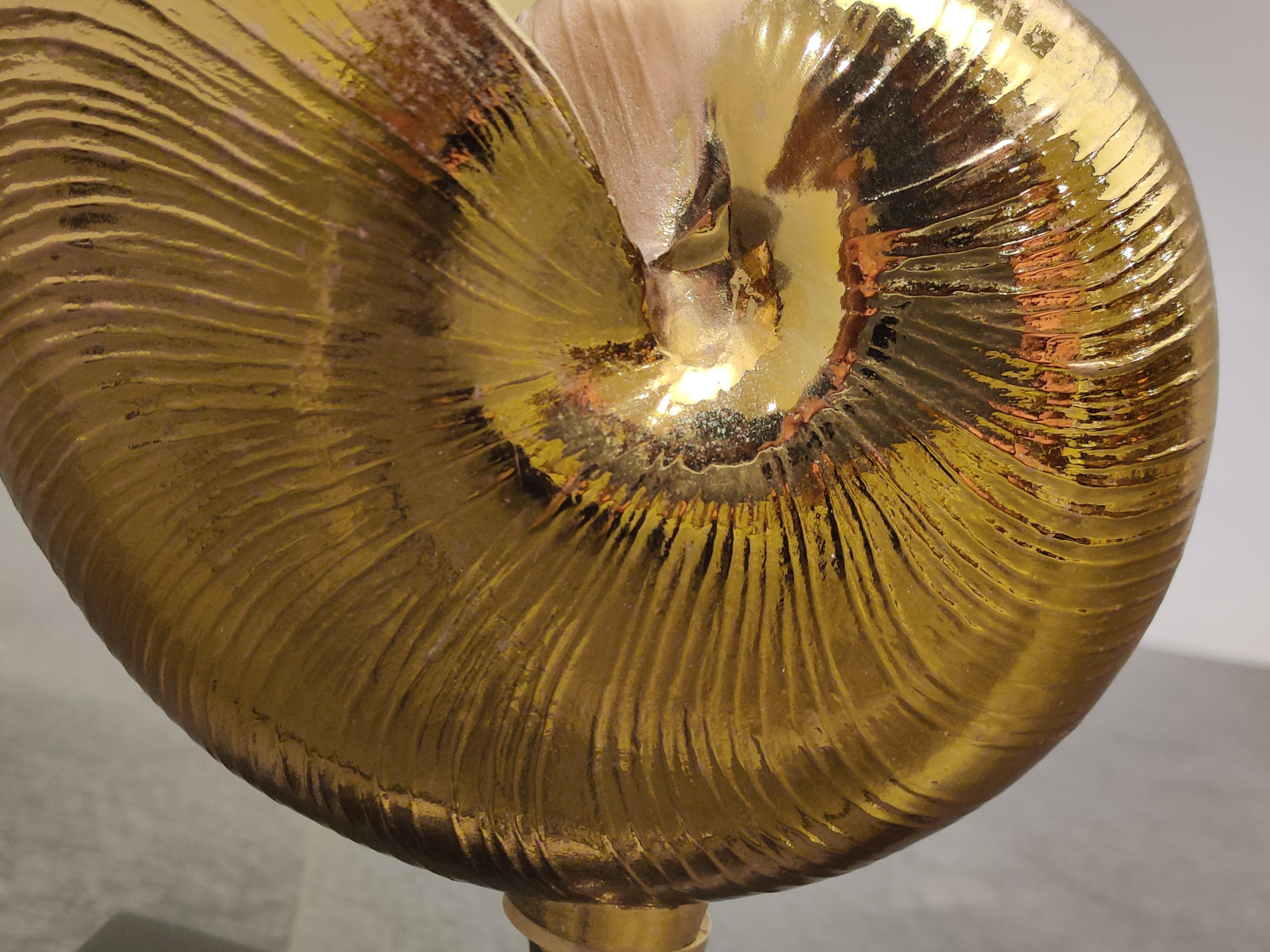 Late 20th Century Vintage Brass Nautilus Shell Table Lamp, 1970s For Sale