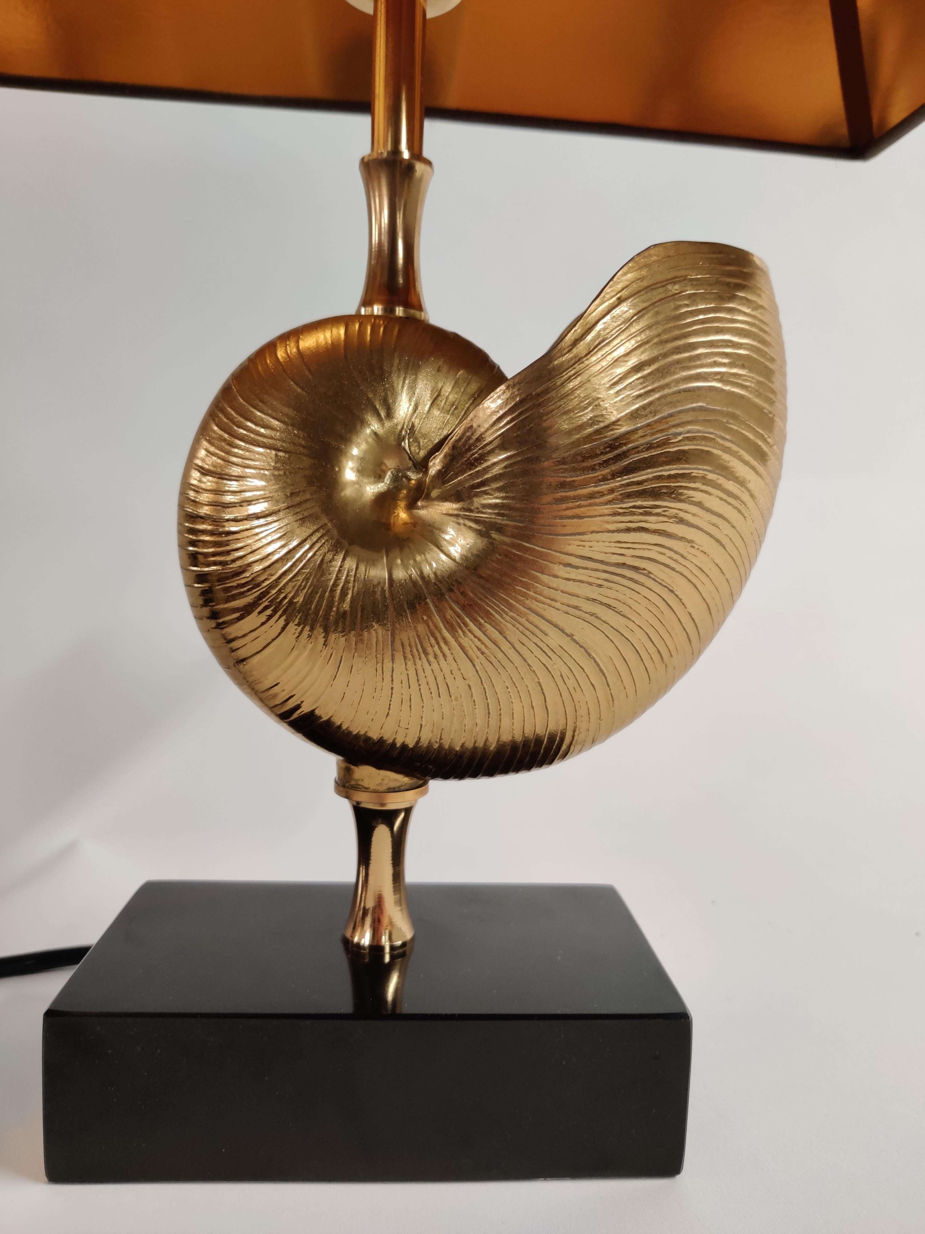 Vintage Brass Nautilus Shell Table Lamp in the Style of Maison Charles, 1970s 2