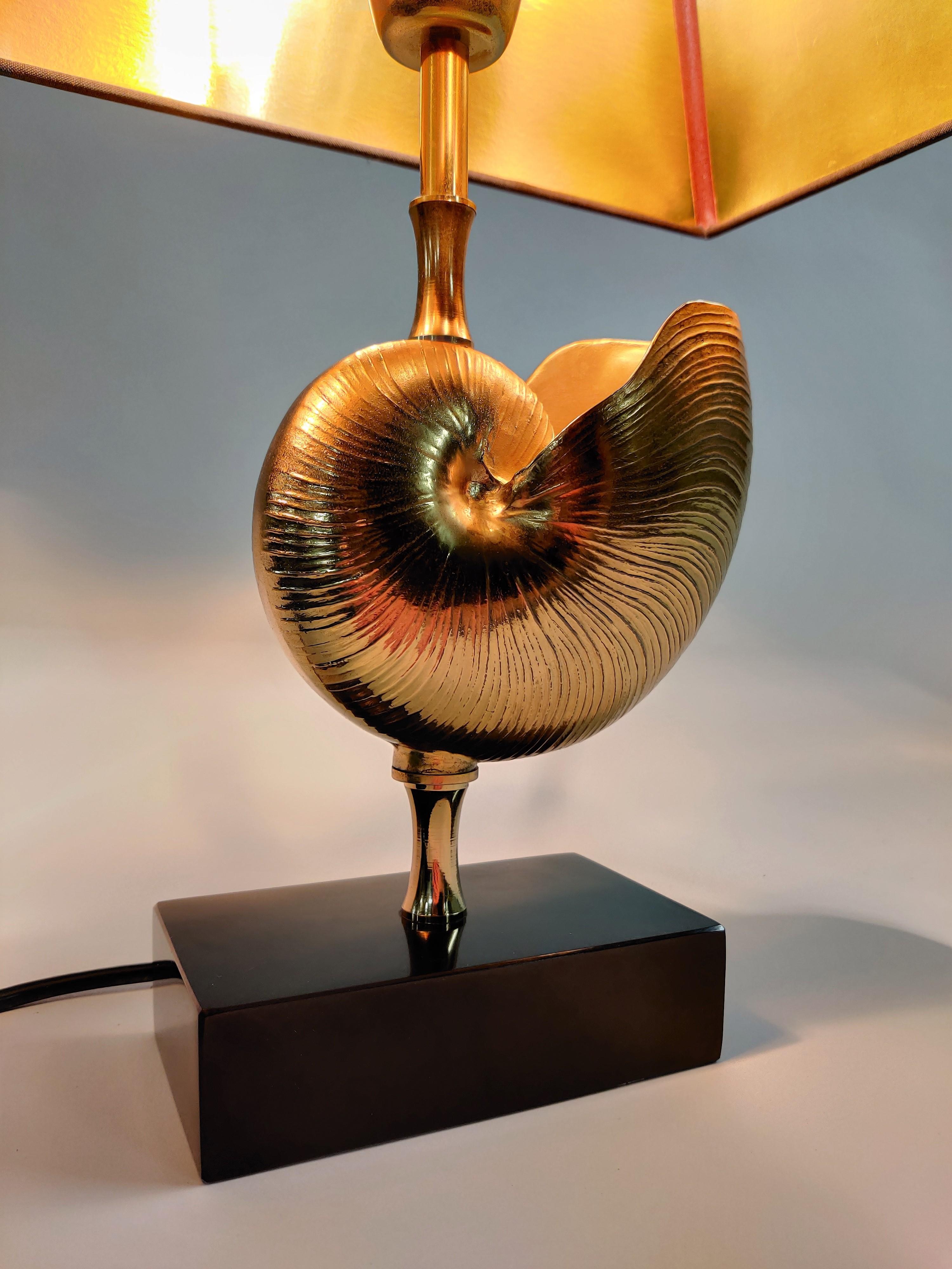 Vintage Brass Nautilus Shell Table Lamp in the Style of Maison Charles, 1970s 3