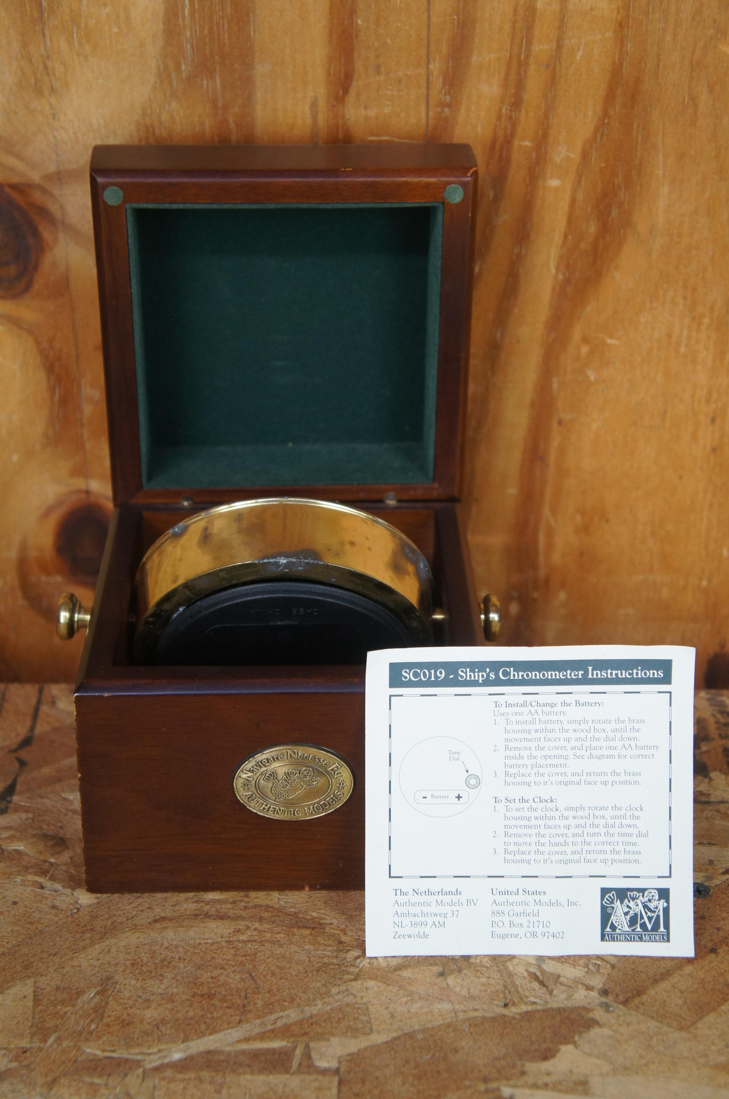 20th Century Vintage Brass Navigar Necesse Martime Nautical Ships Chronometer Box Clock