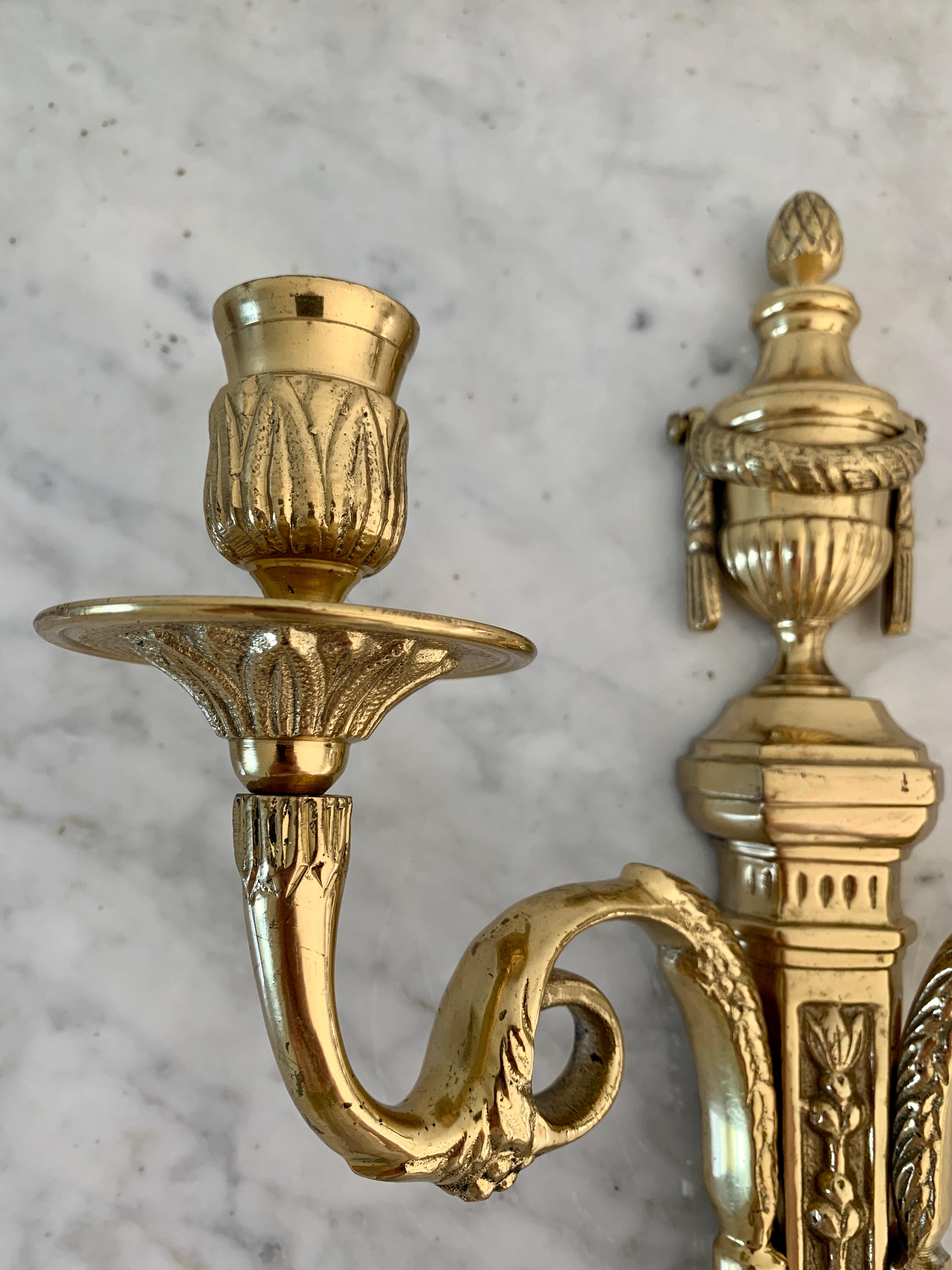 Vintage Brass Neoclassical Style Candle Sconce In Good Condition In Elkhart, IN
