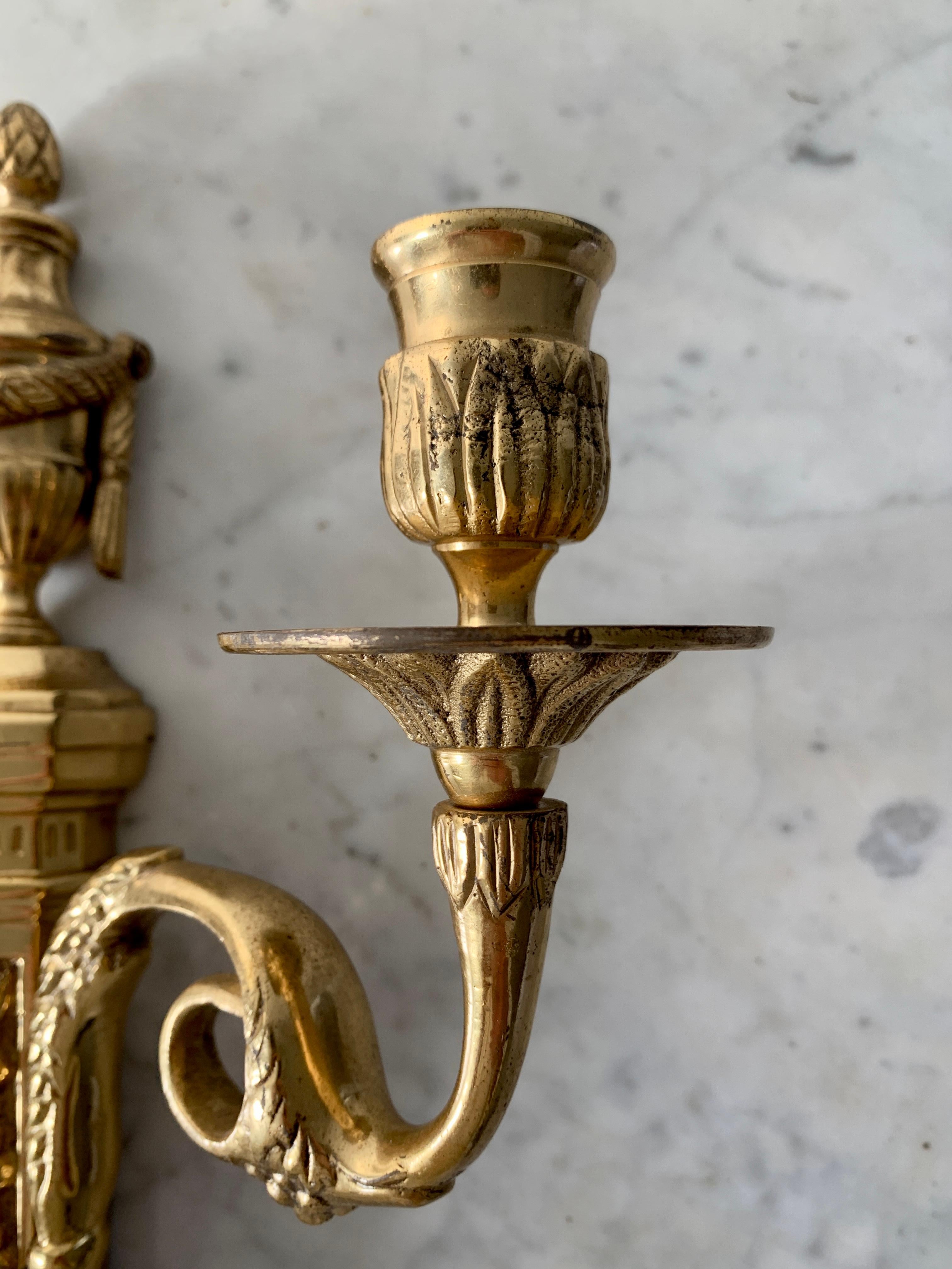 Vintage Brass Neoclassical Style Candle Sconce For Sale at 1stDibs