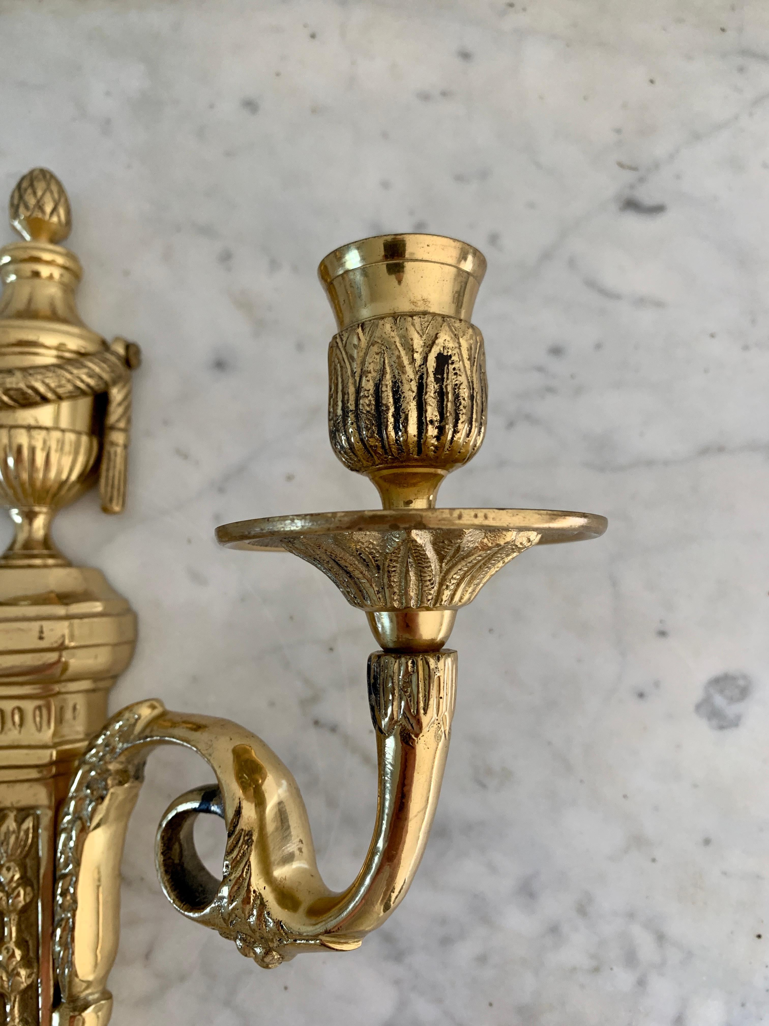 Late 20th Century Vintage Brass Neoclassical Style Candle Sconce