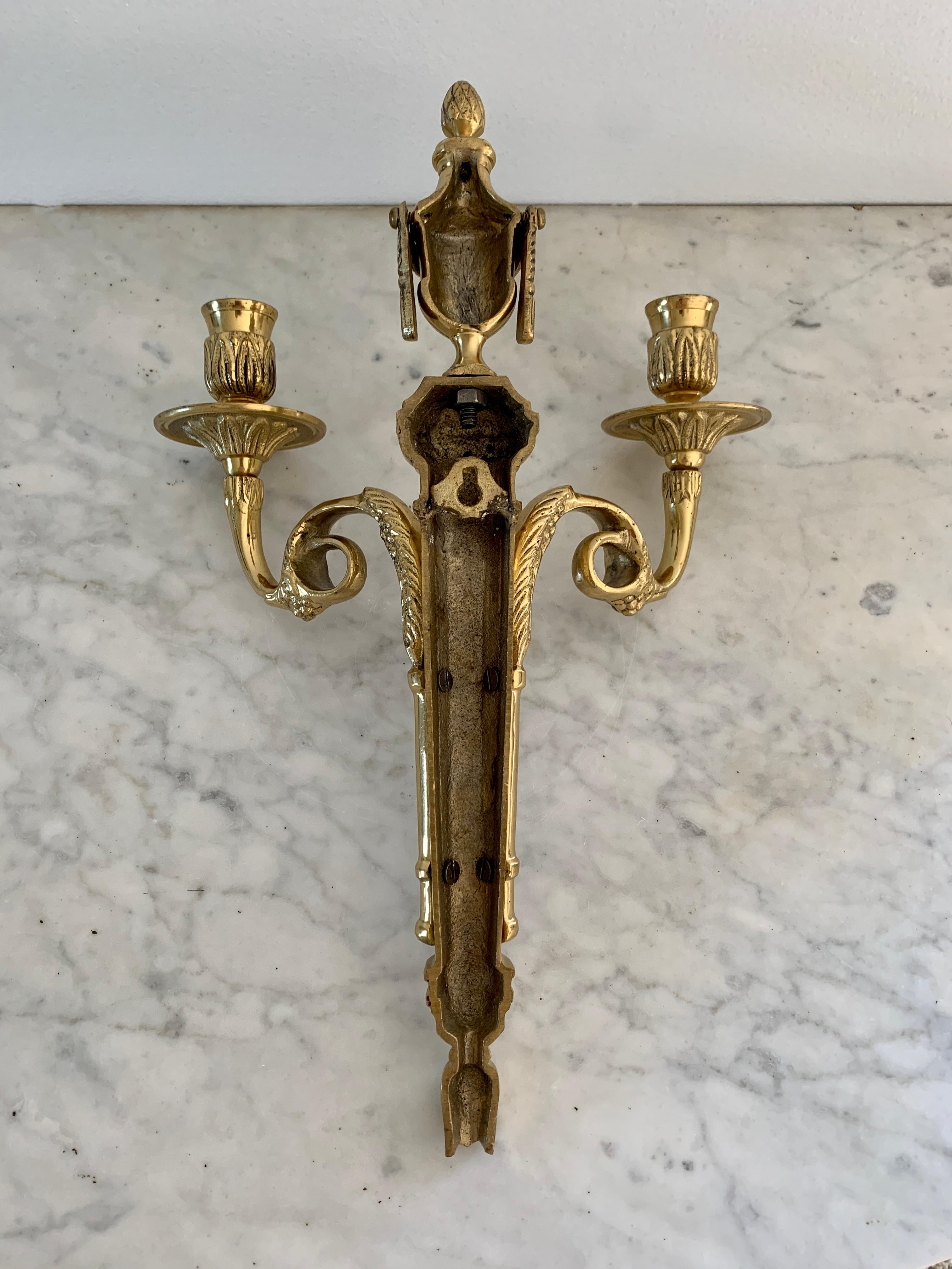 Vintage Brass Neoclassical Style Candle Sconce 2