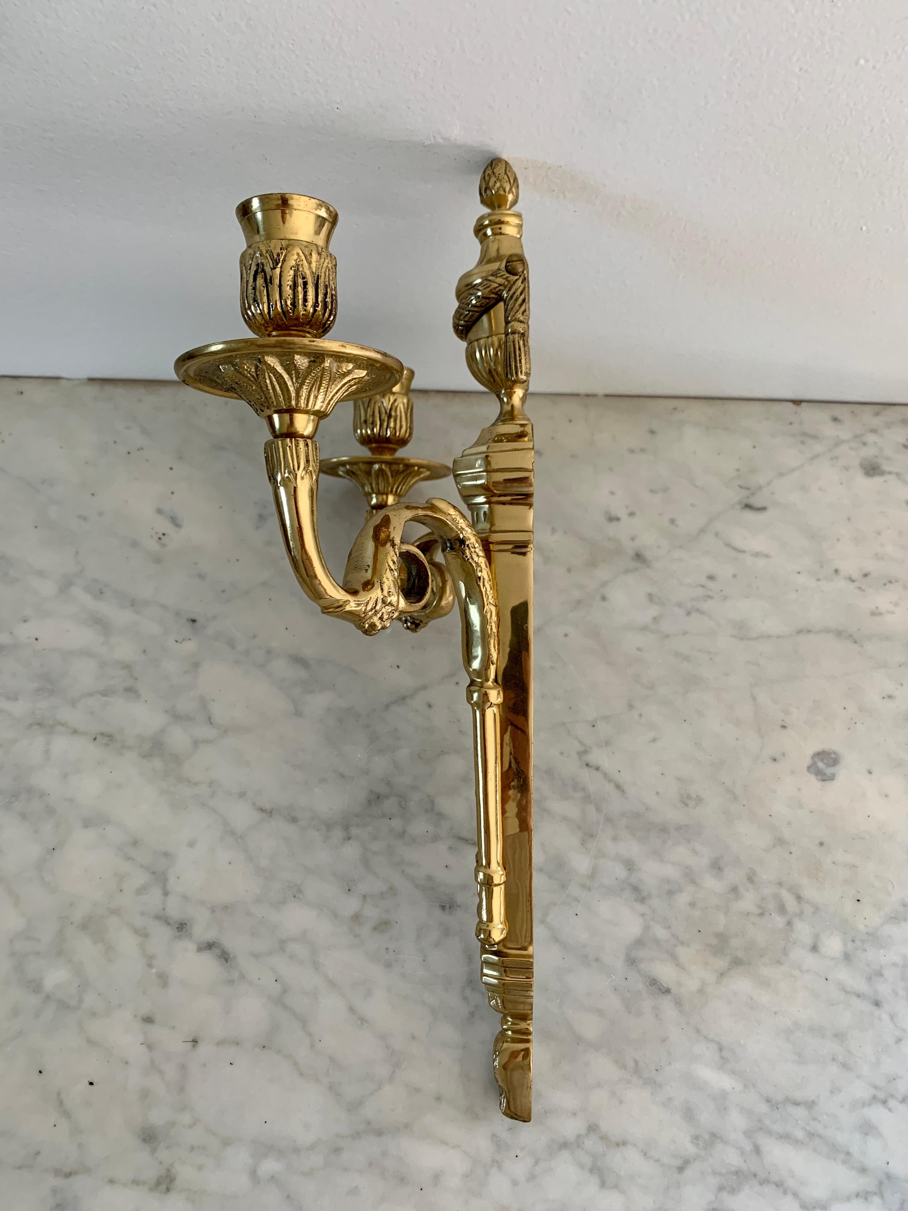 Vintage Brass Neoclassical Style Candle Sconce 3