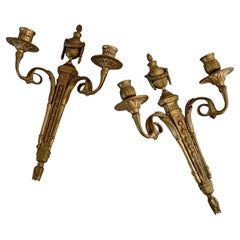 Vintage Brass Neoclassical Style Candle Sconces, a Pair