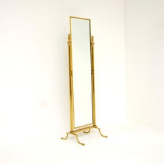 Vintage Brass Neoclassical Style Cheval Mirror