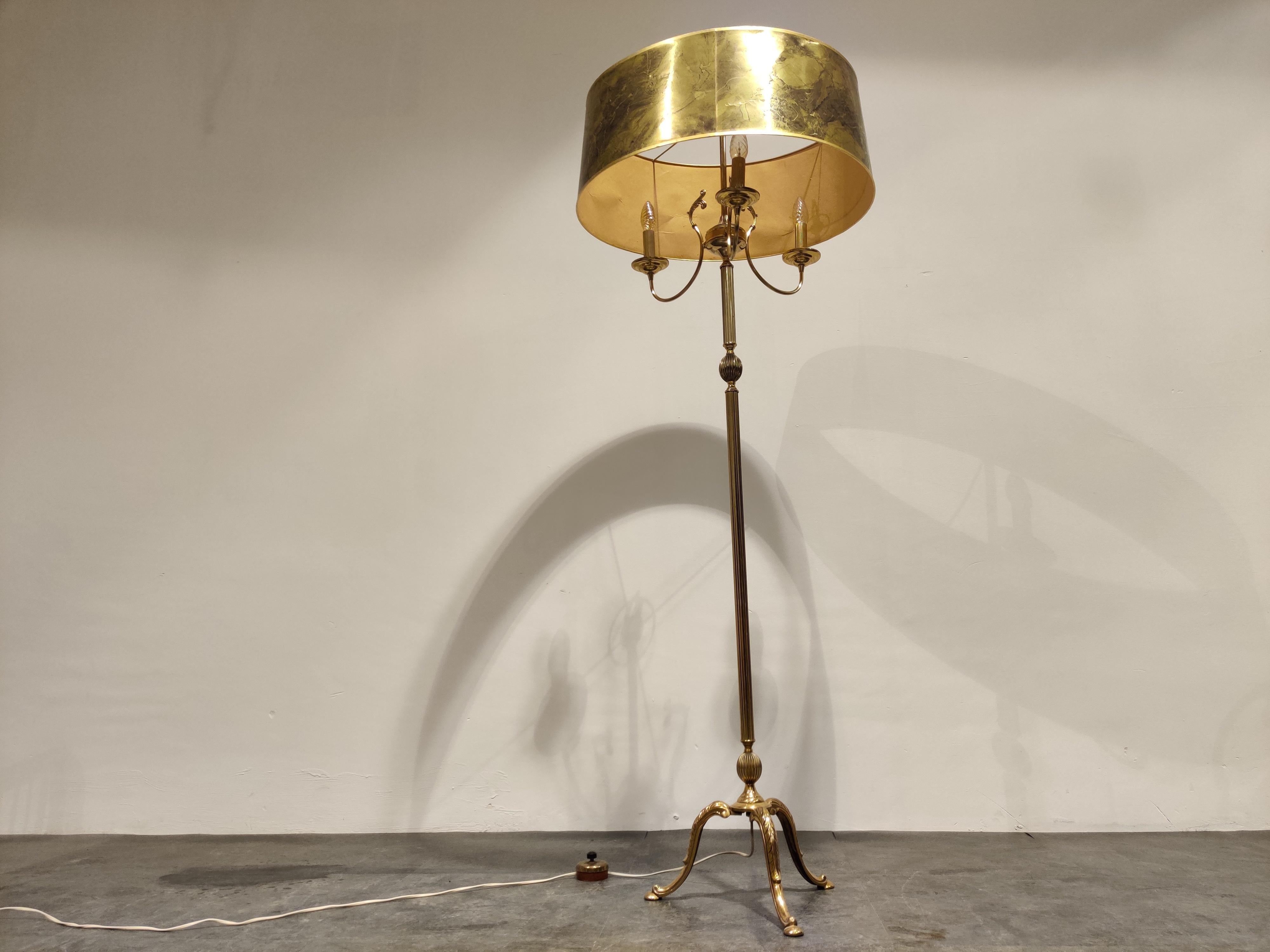 Vintage Brass Neoclassical Tripode Floor Lamp, 1960s 3