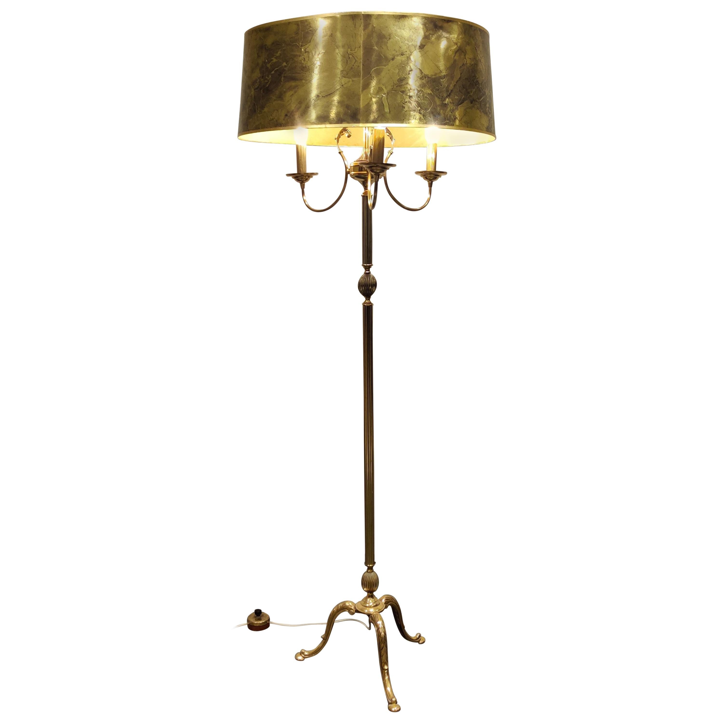 Vintage Brass Neoclassical Tripode Floor Lamp, 1960s