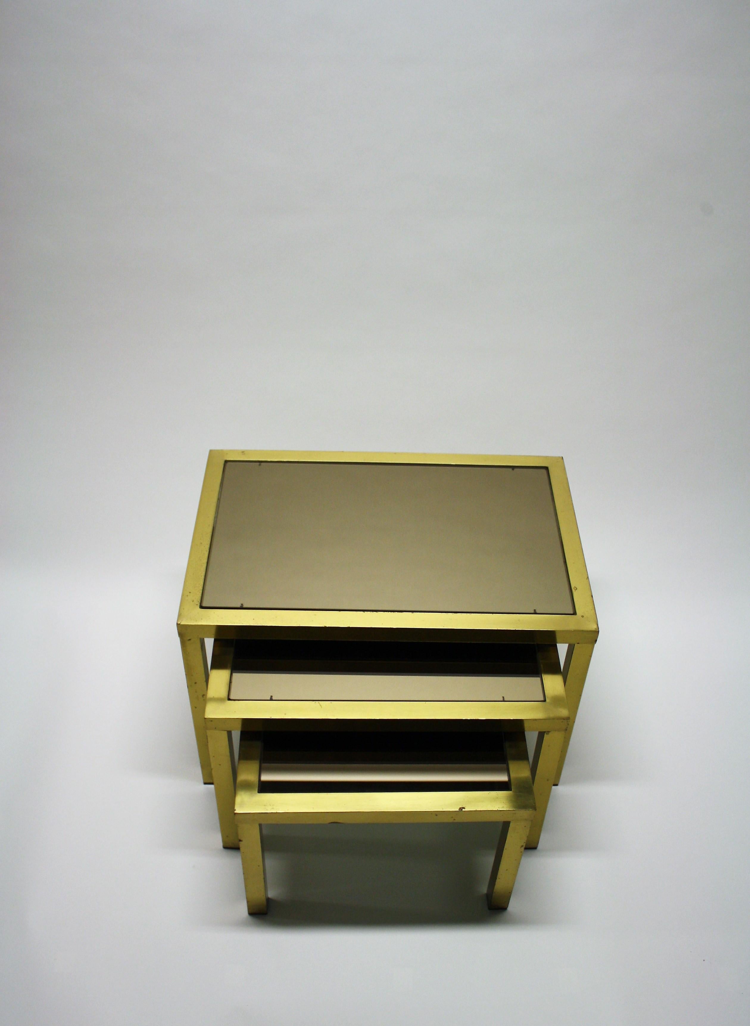 French Vintage Brass Nesting Tables, 1960s