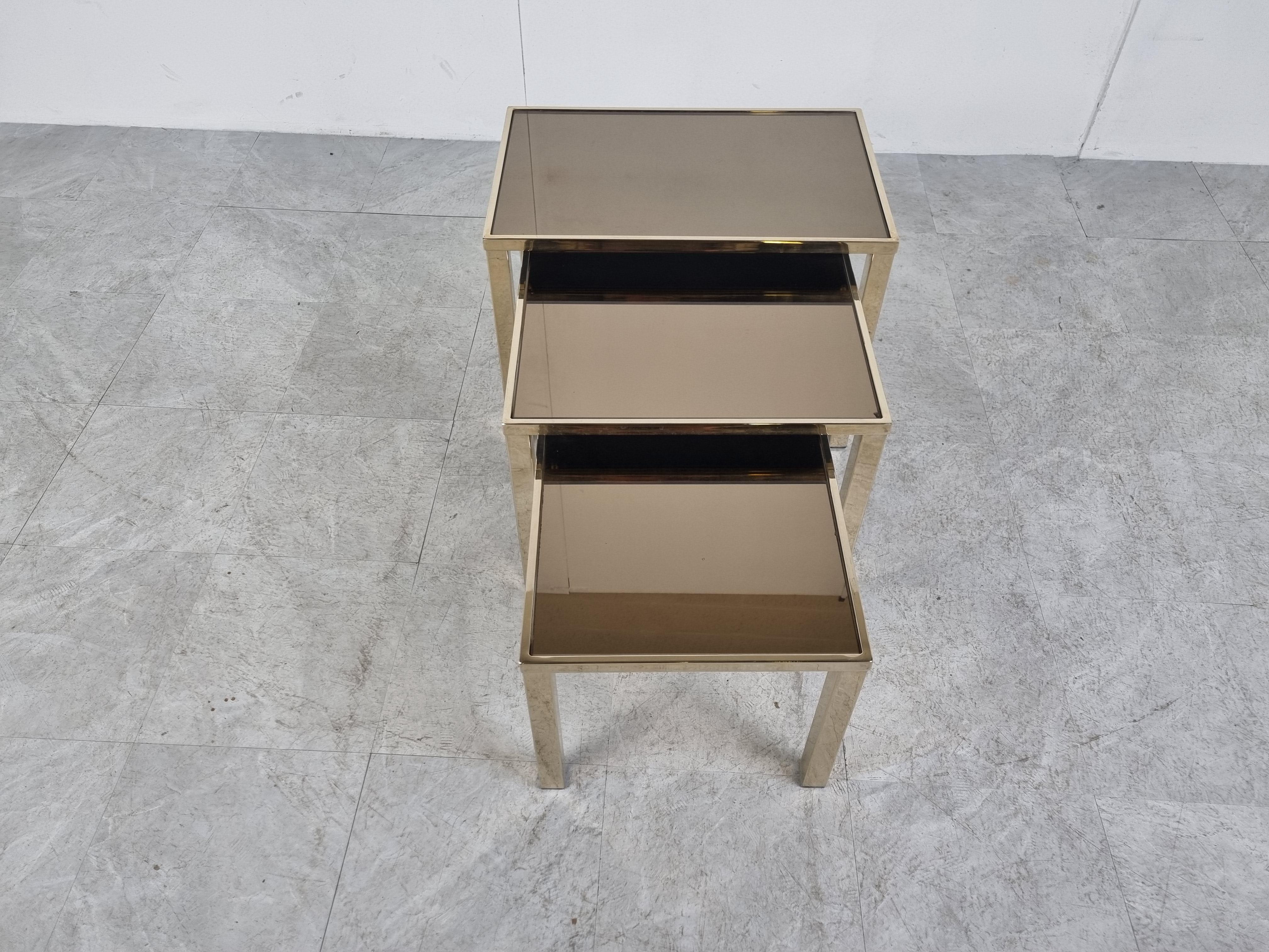 Hollywood Regency Vintage Brass Nesting Tables, 1970s