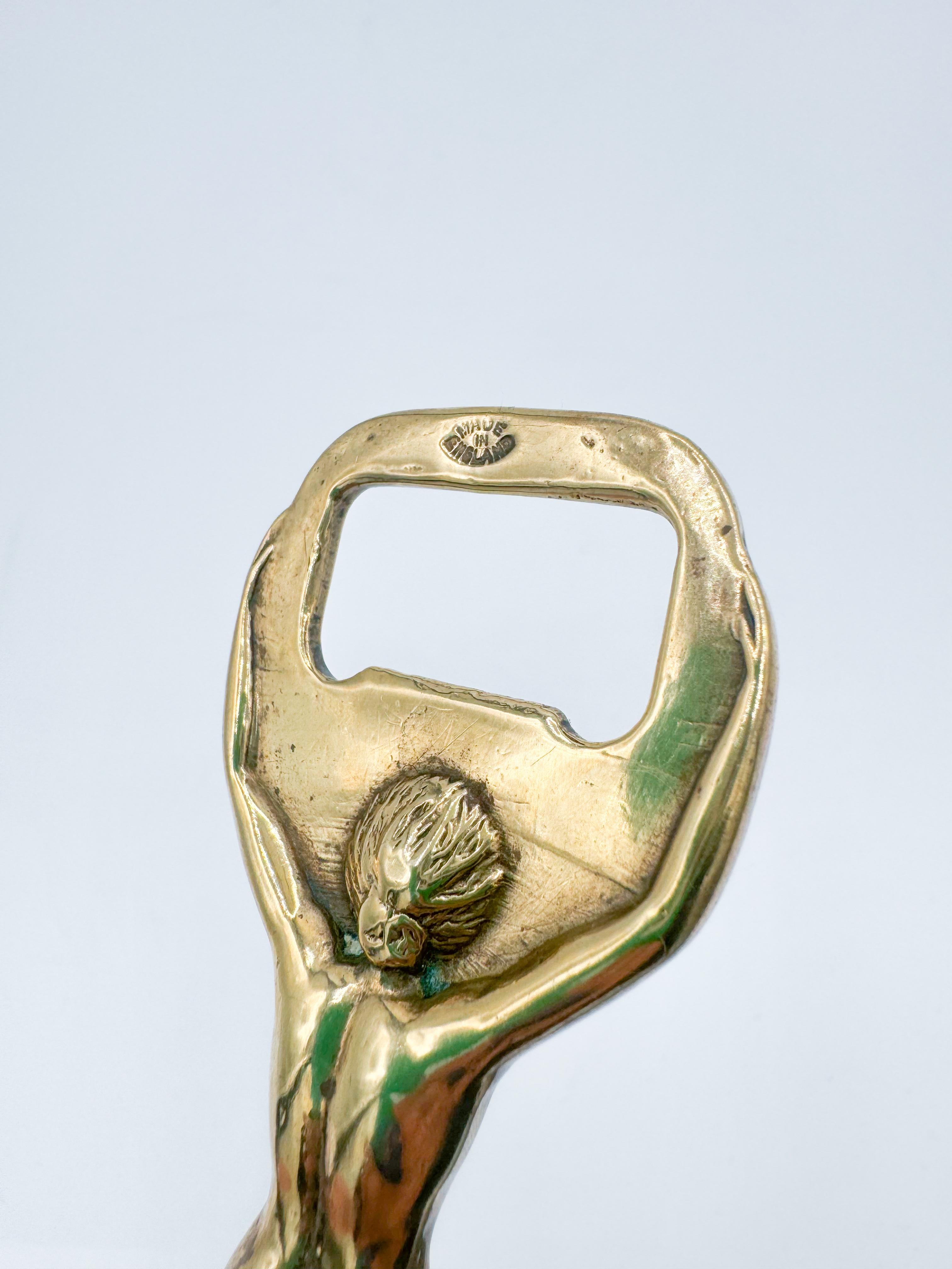 English Vintage Brass Nude Girl Bottle Opener MidCentury Modern Metal