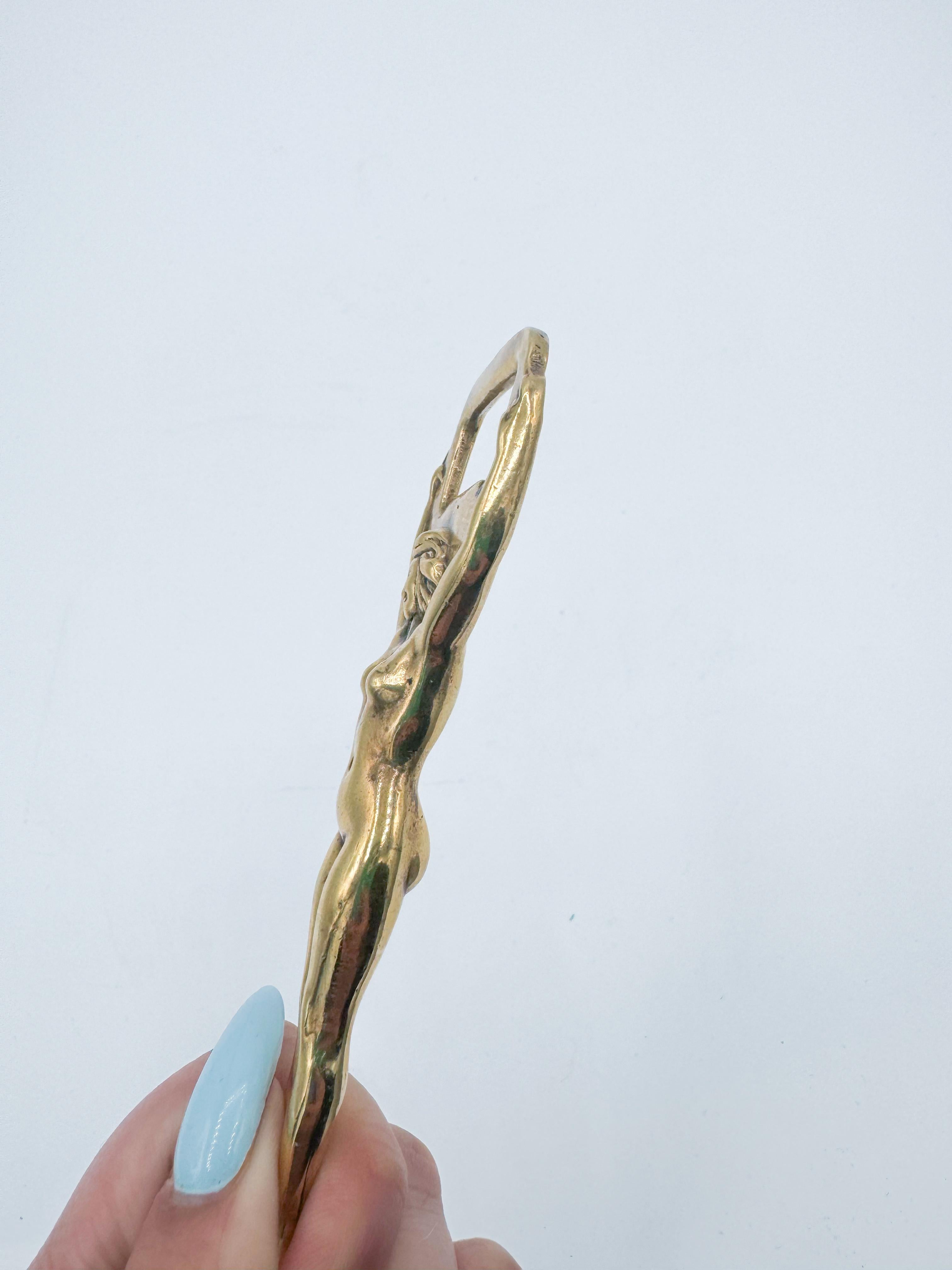 Vintage Brass Nude Girl Bottle Opener MidCentury Modern Metal In Good Condition In Toronto, CA