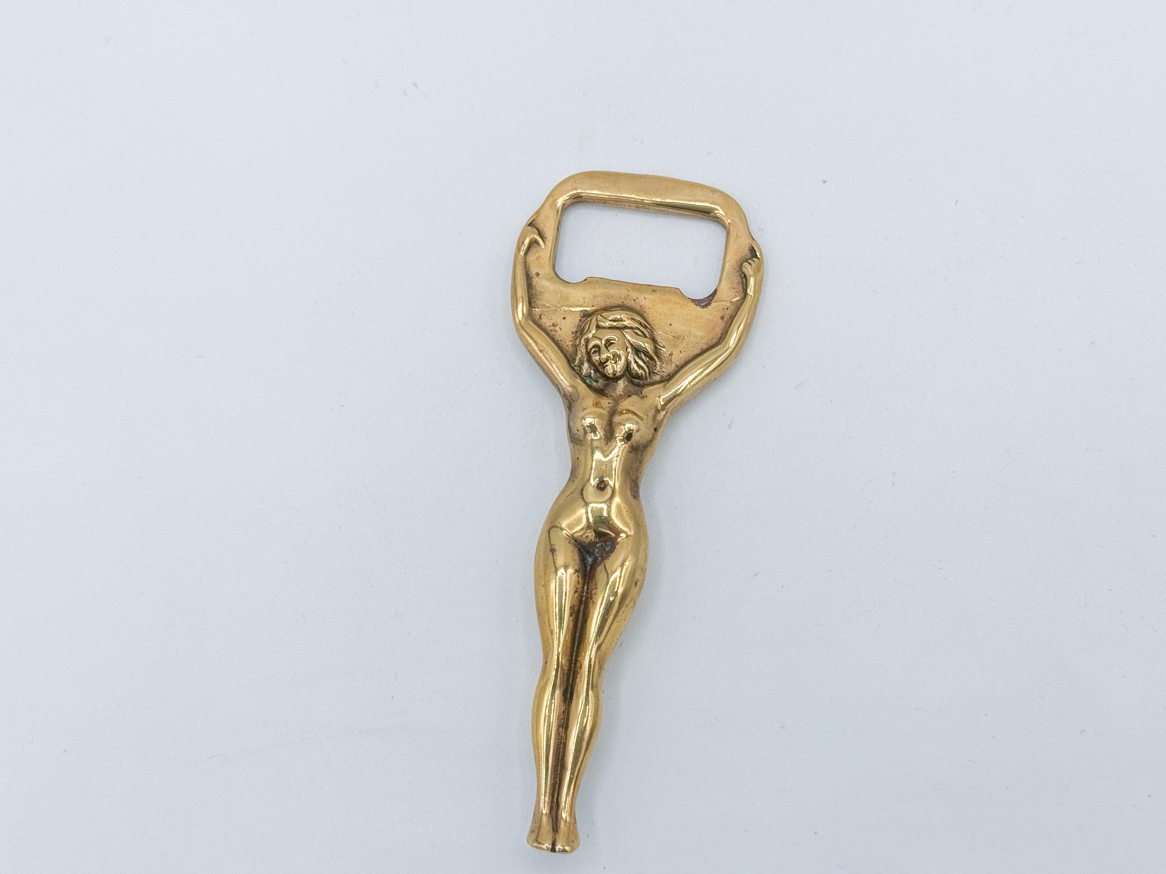 Vintage Brass Nude Girl Bottle Opener MidCentury Modern Metal 1