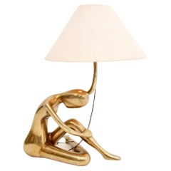 Vintage Brass Nude Sculpture Table Lamp