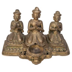 Vintage Brass Offering Lamp from Nepal, Three Princes, Mid-20th Century