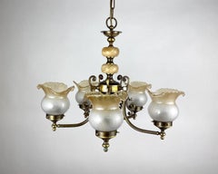 Vintage Brass & Onyx Chandelier by Lacroix Leuchten, 1960s