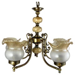 Vintage Brass & Onyx Chandelier by Lacroix Leuchten, 1960s