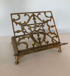 Vintage Brass Ornate Book or Bible Stand with Small Round Feet