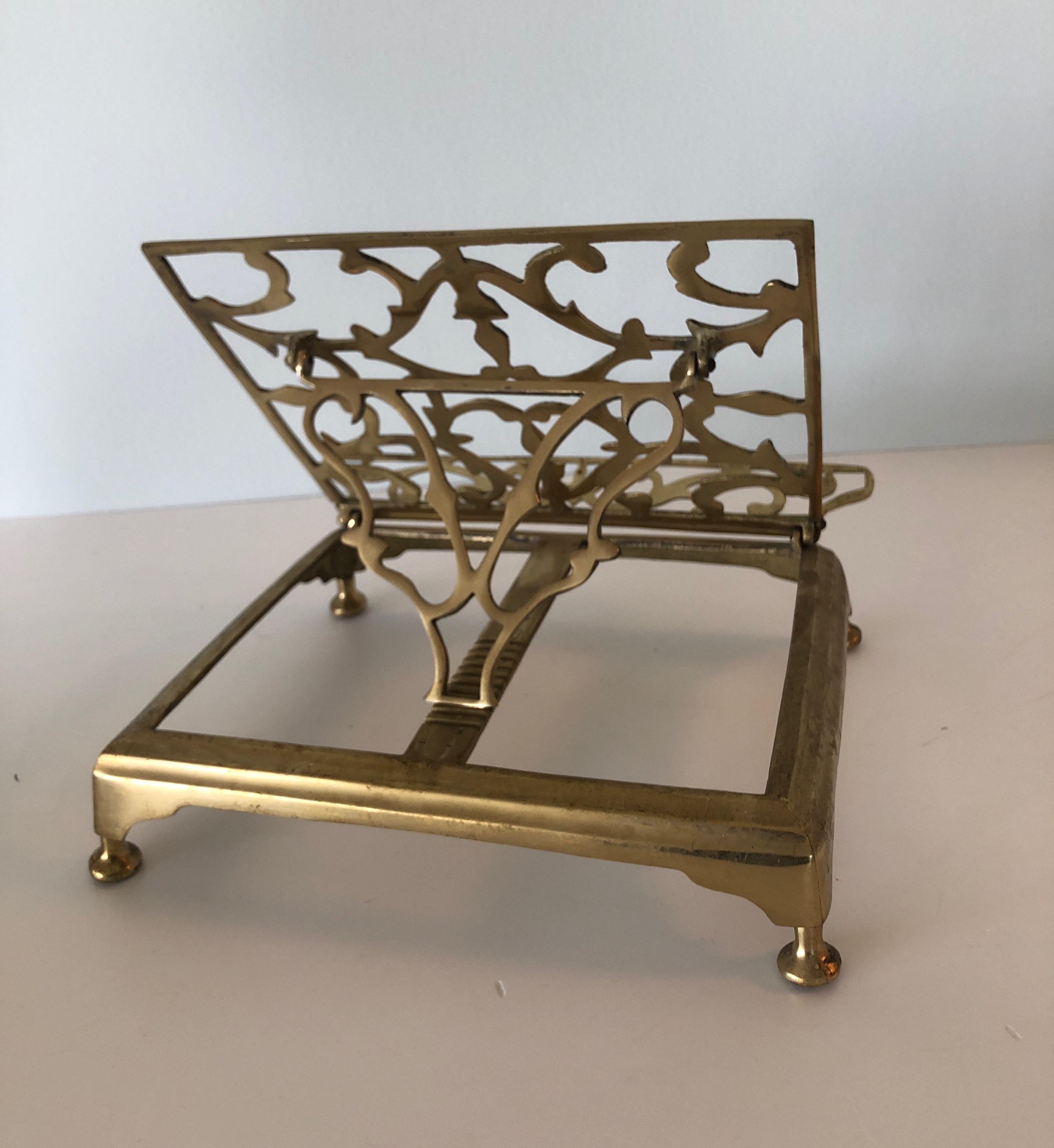 Bohemian Vintage Brass Ornate Book or Bible Stand with Small Round Feet