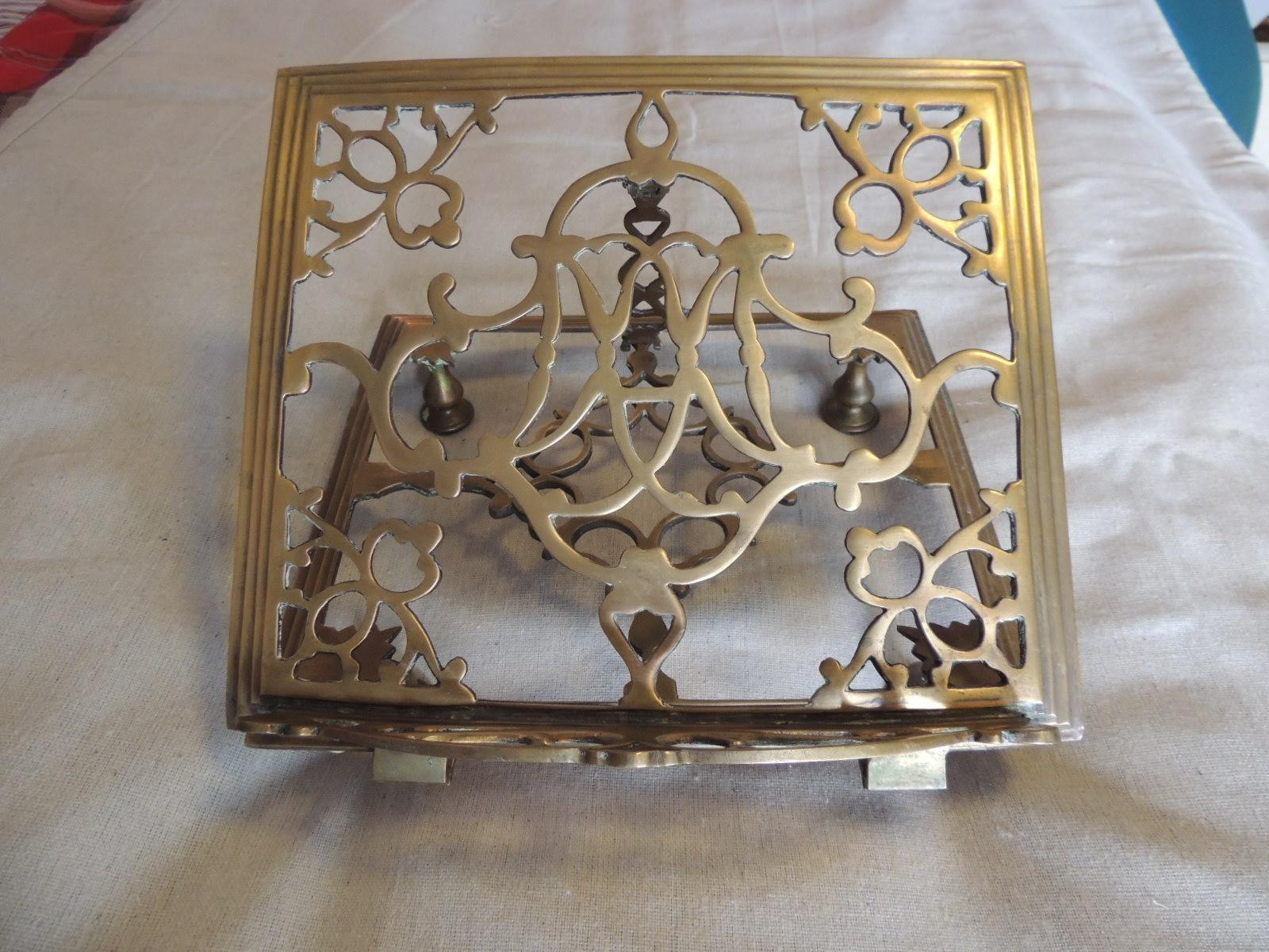 High Victorian Vintage Brass Ornate Book or Bible Stand with Small Round Feet