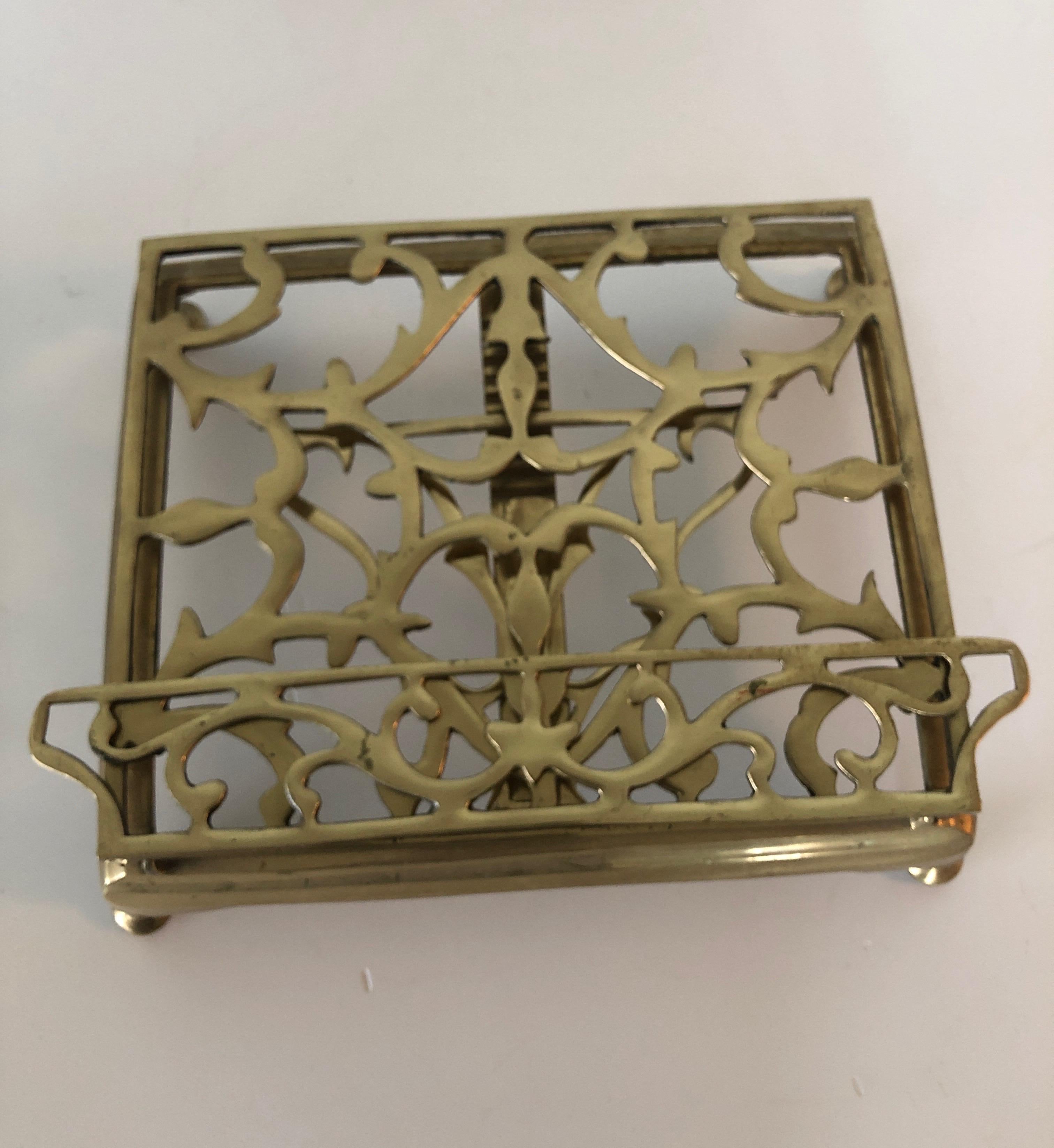 Late 20th Century Vintage Brass Ornate Book or Bible Stand with Small Round Feet