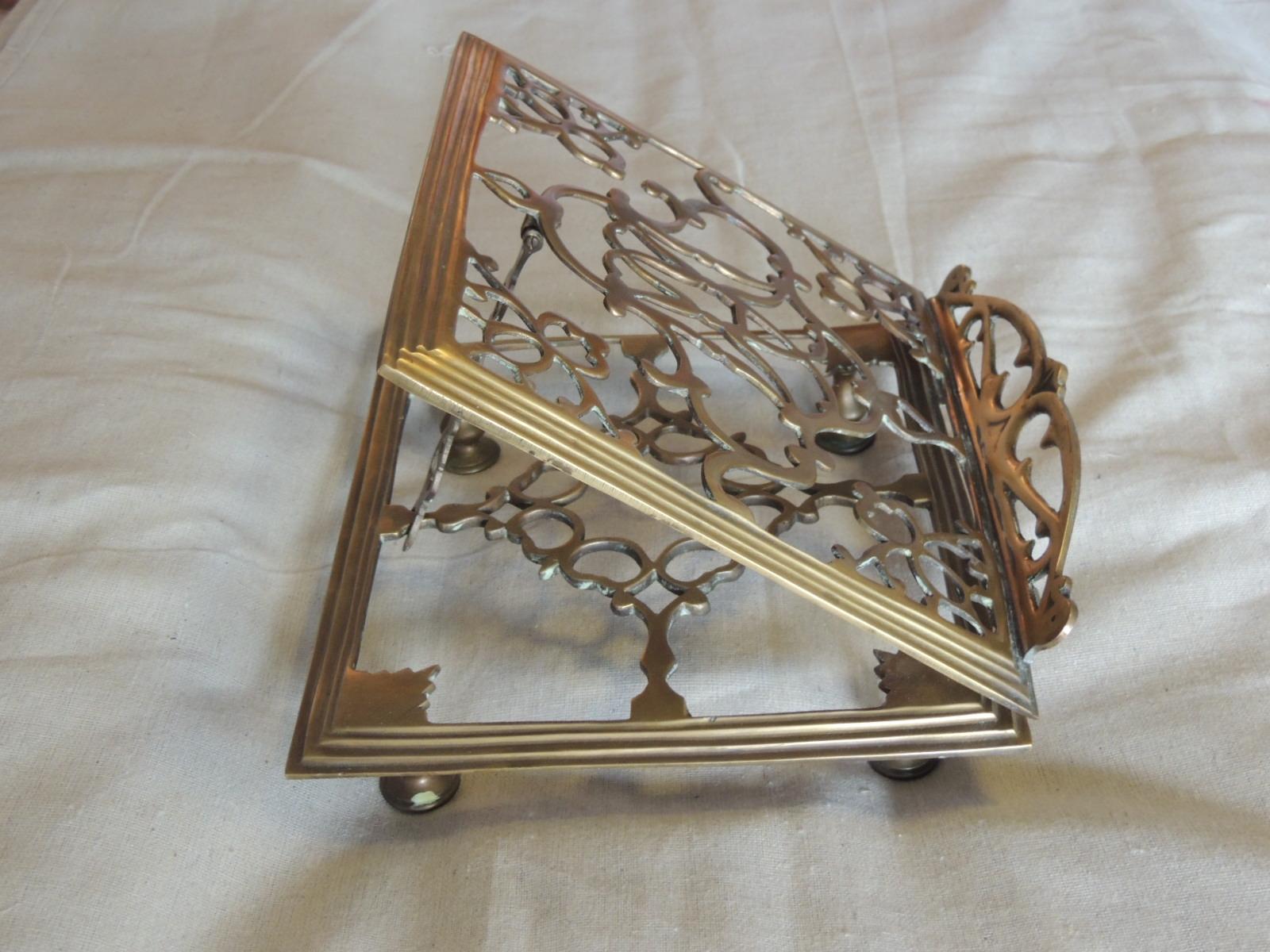 Late 20th Century Vintage Brass Ornate Book or Bible Stand with Small Round Feet