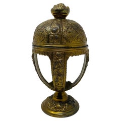 Vintage Brass Ostrich Egg Holder with Lid