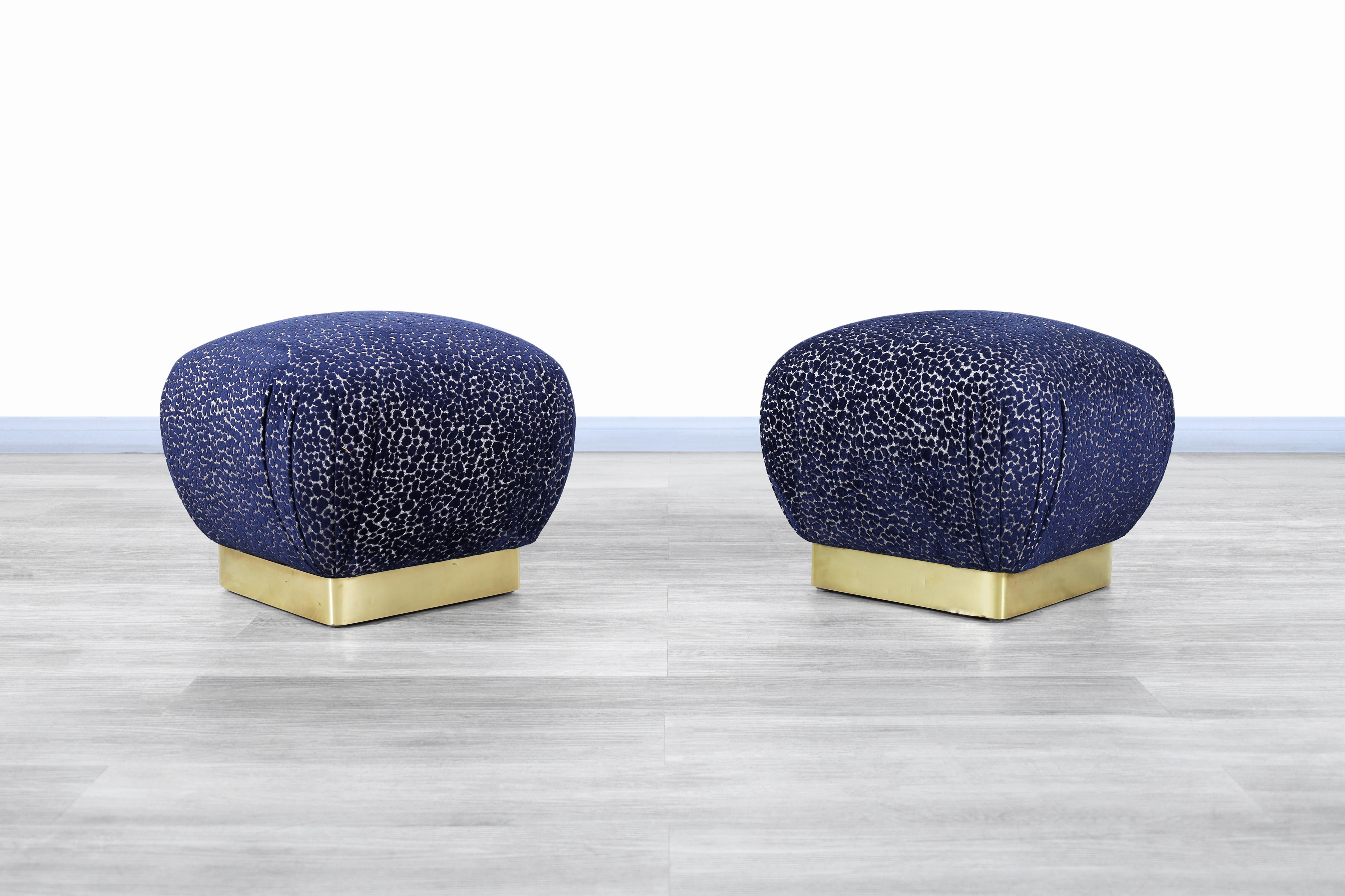 Mid-Century Modern Vintage Brass Ottoman / Stools by Marge Carson For Sale