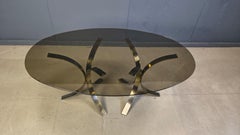 Vintage brass oval glass dining table, 1970s