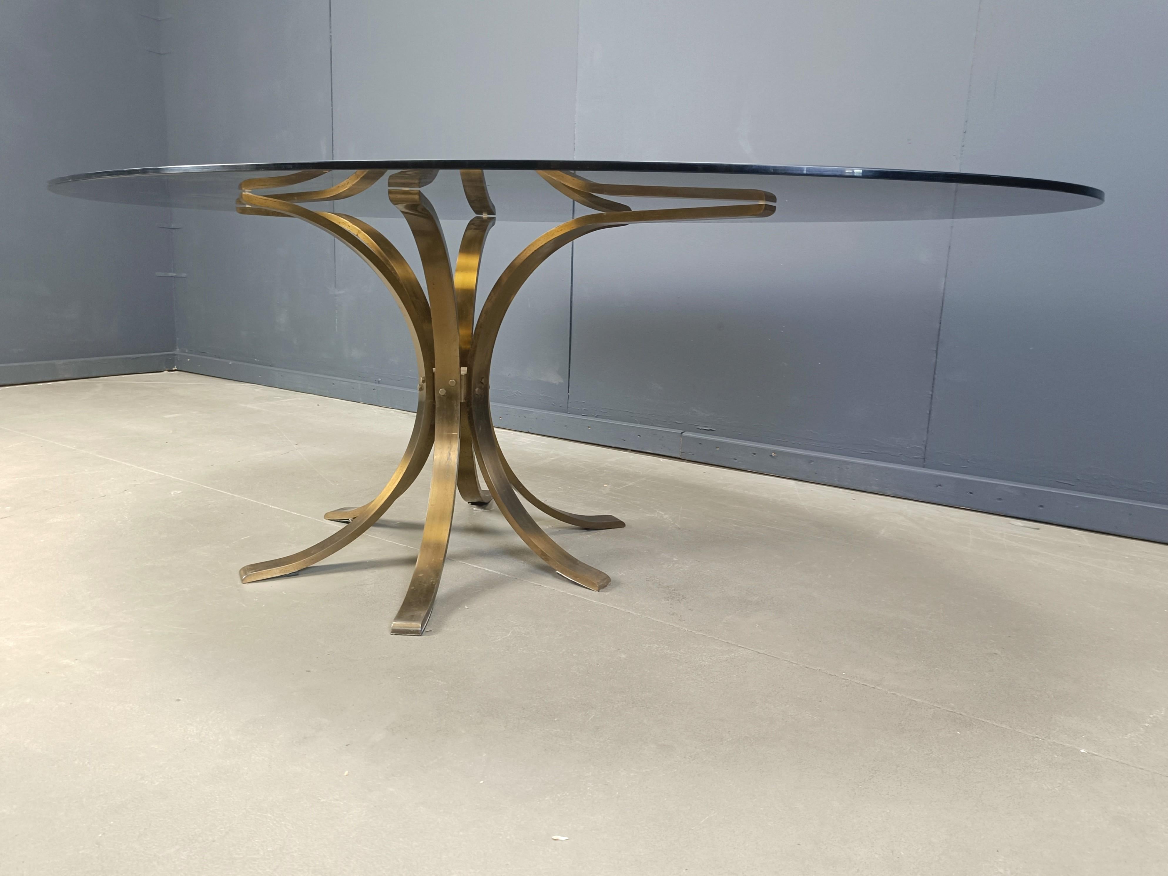 Mid-Century Modern Vintage brass oval glass dining table, 1970s