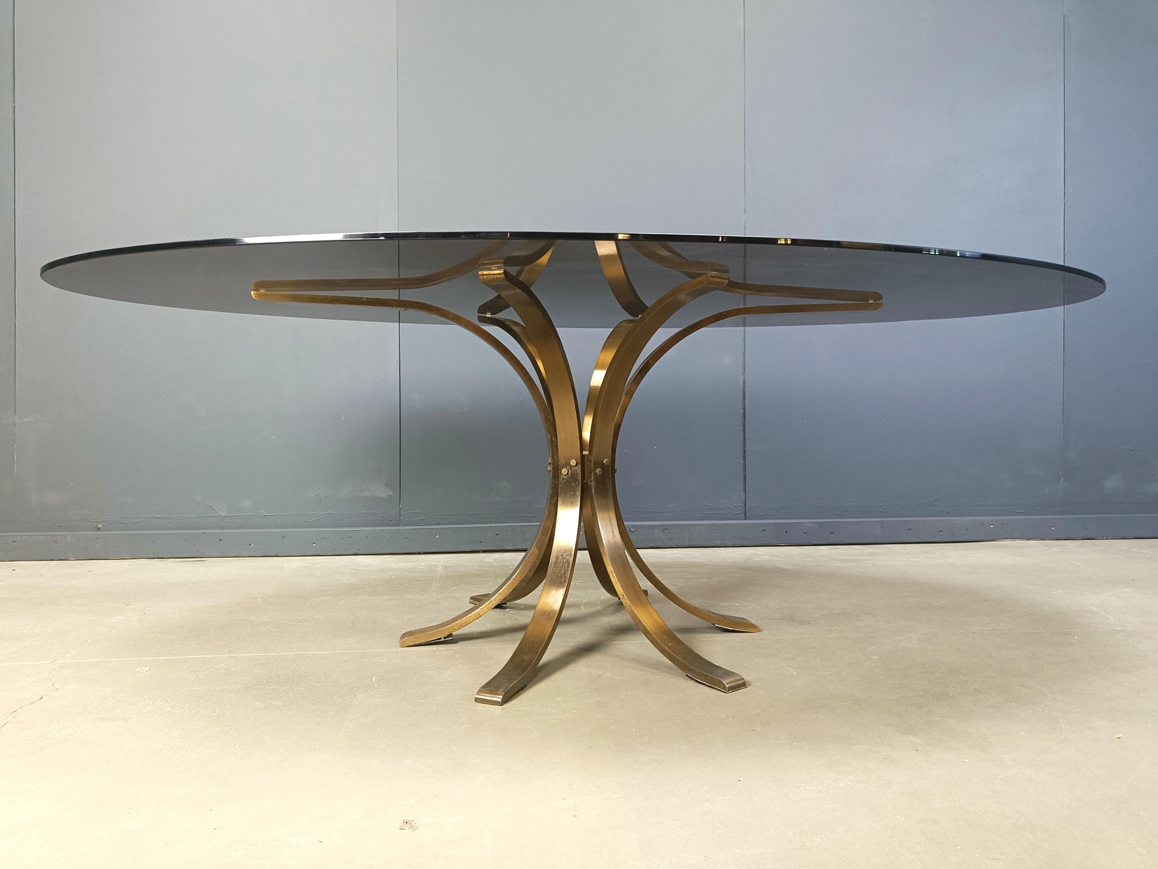 Late 20th Century Vintage brass oval glass dining table, 1970s