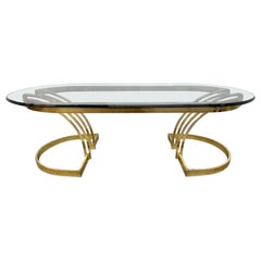 Vintage Brass & Oval Glass Top Coffee Table