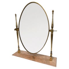 Vintage Brass Oval Vanity Mirror with Marble Base